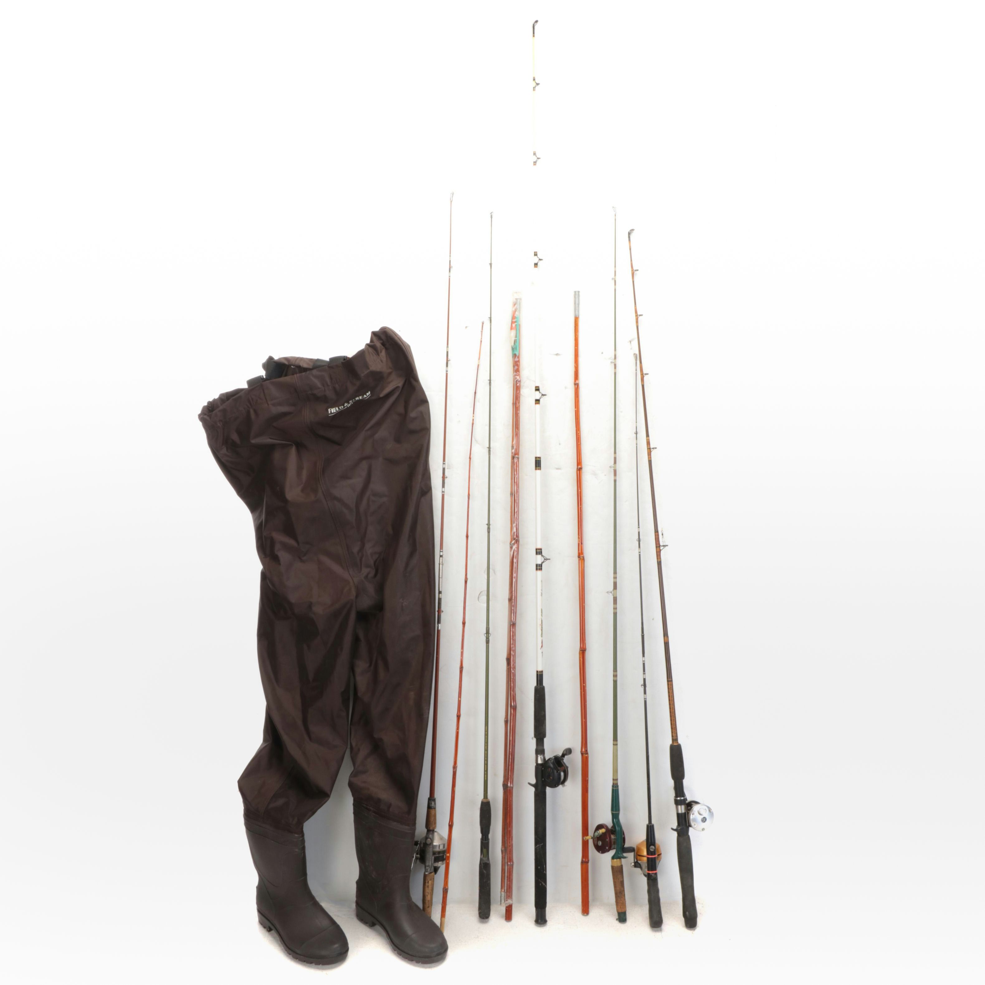 Shakespeare "Synergy" Catfishing Rod with Other Fishing Rods and Gear