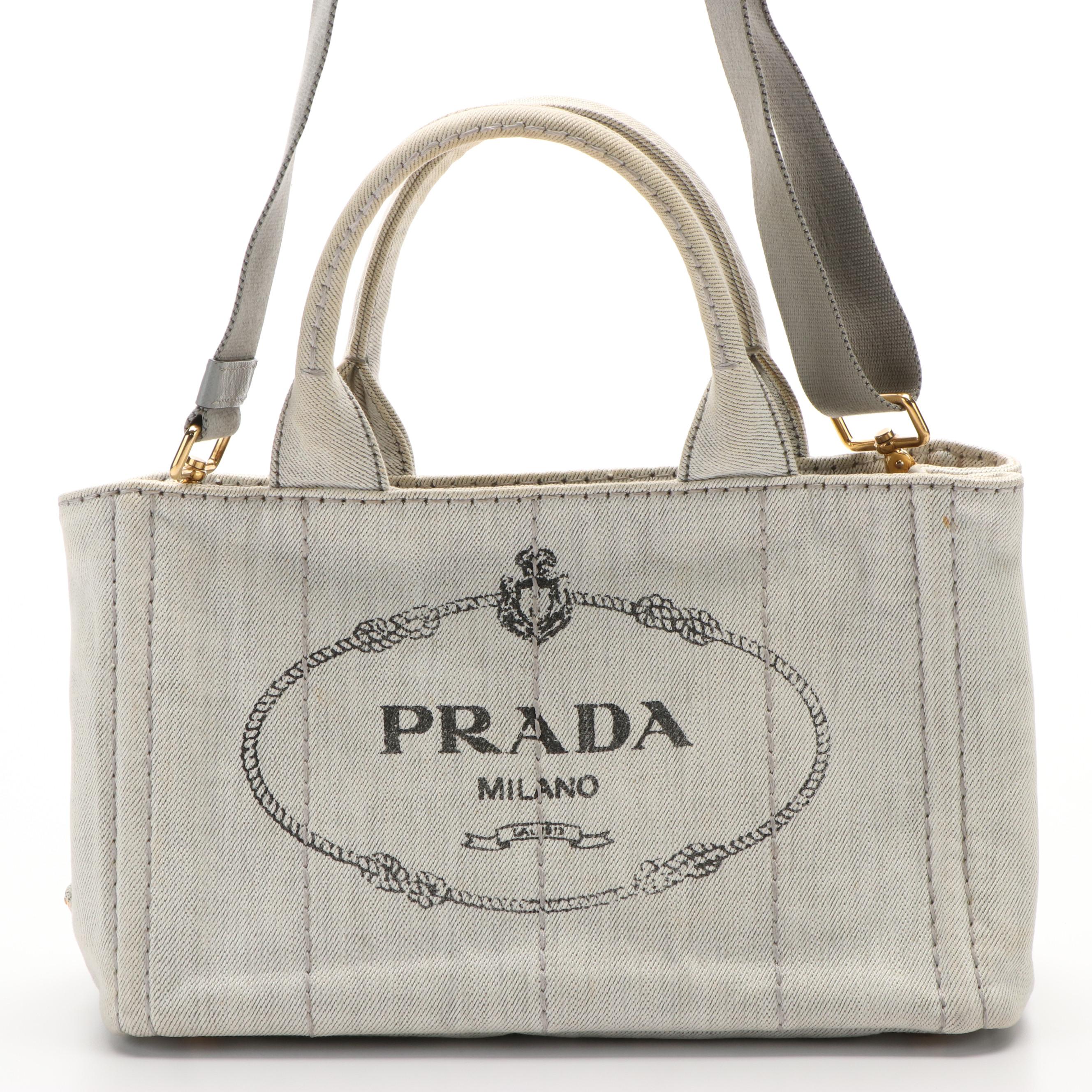 Prada Canapa Logo Tote in Grey Denim