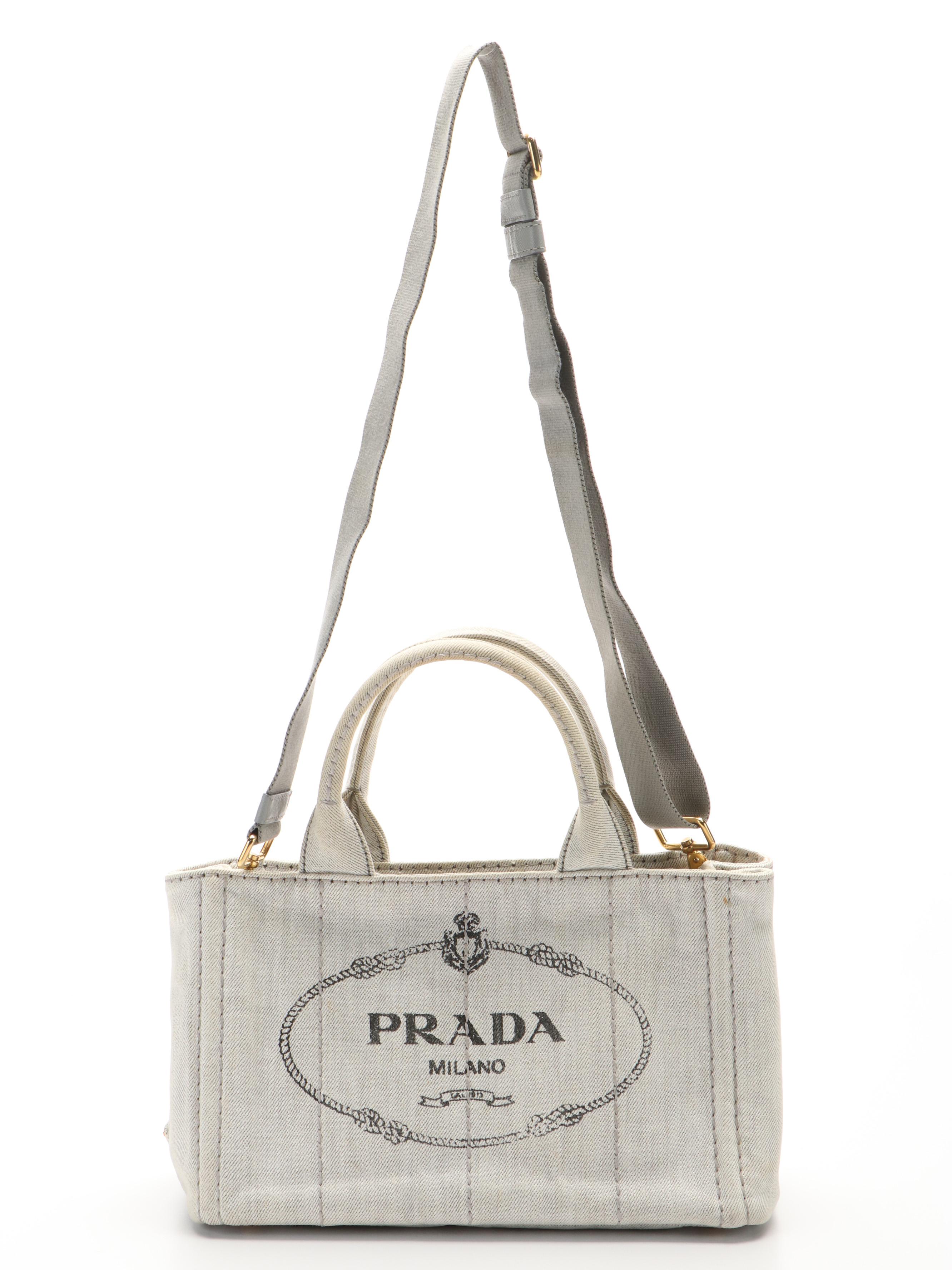 Prada Canapa Logo Tote in Grey Denim