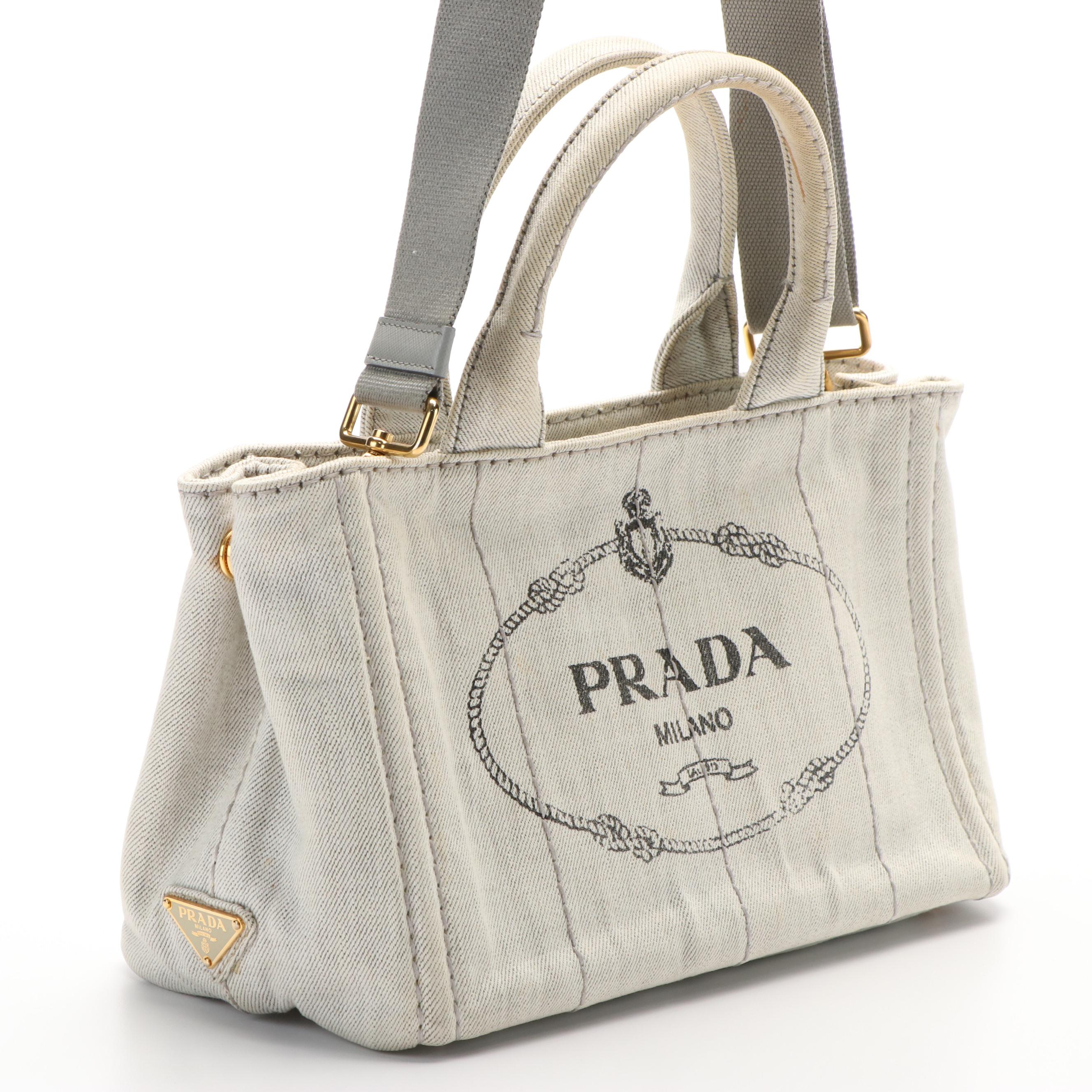 Prada Canapa Logo Tote in Grey Denim