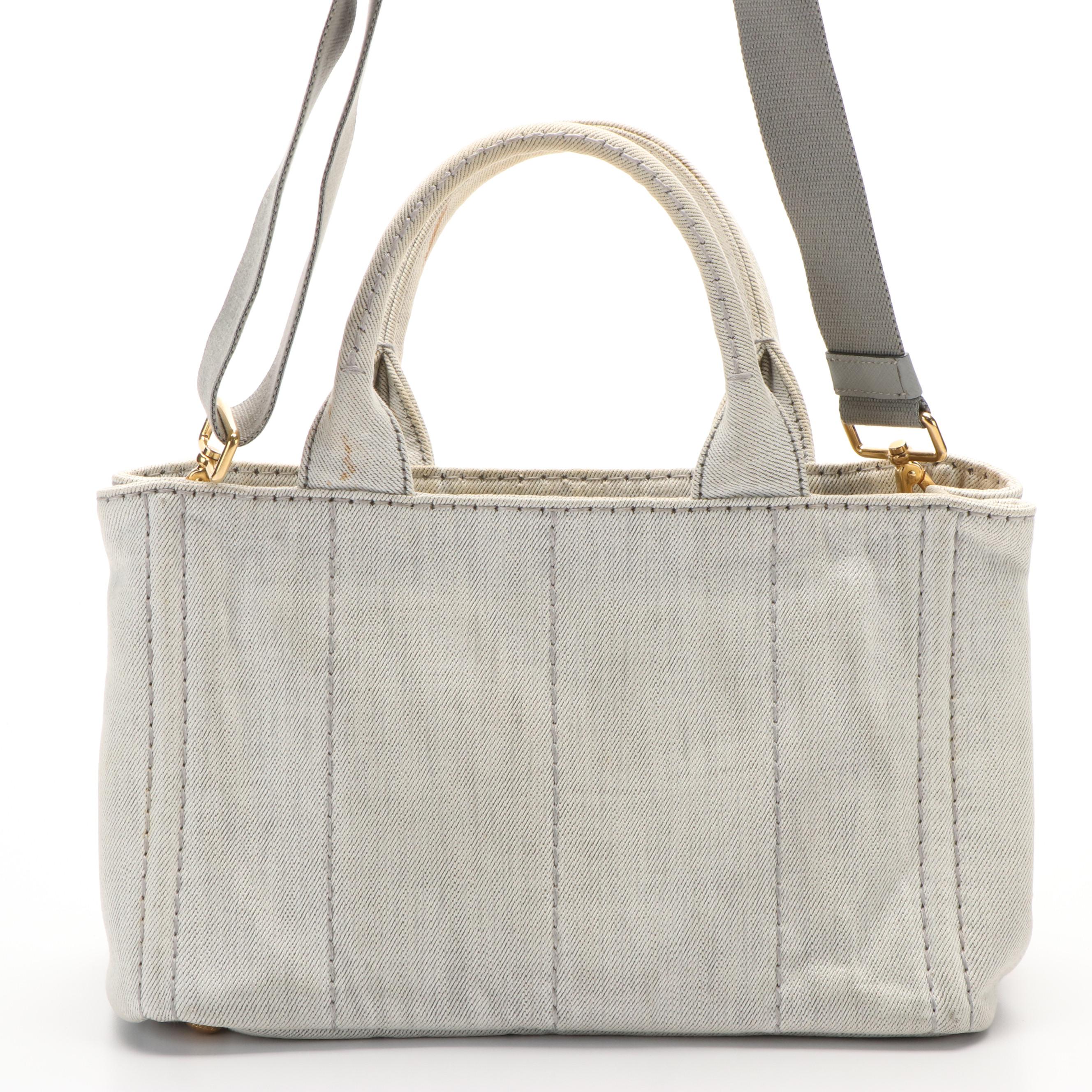 Prada Canapa Logo Tote in Grey Denim