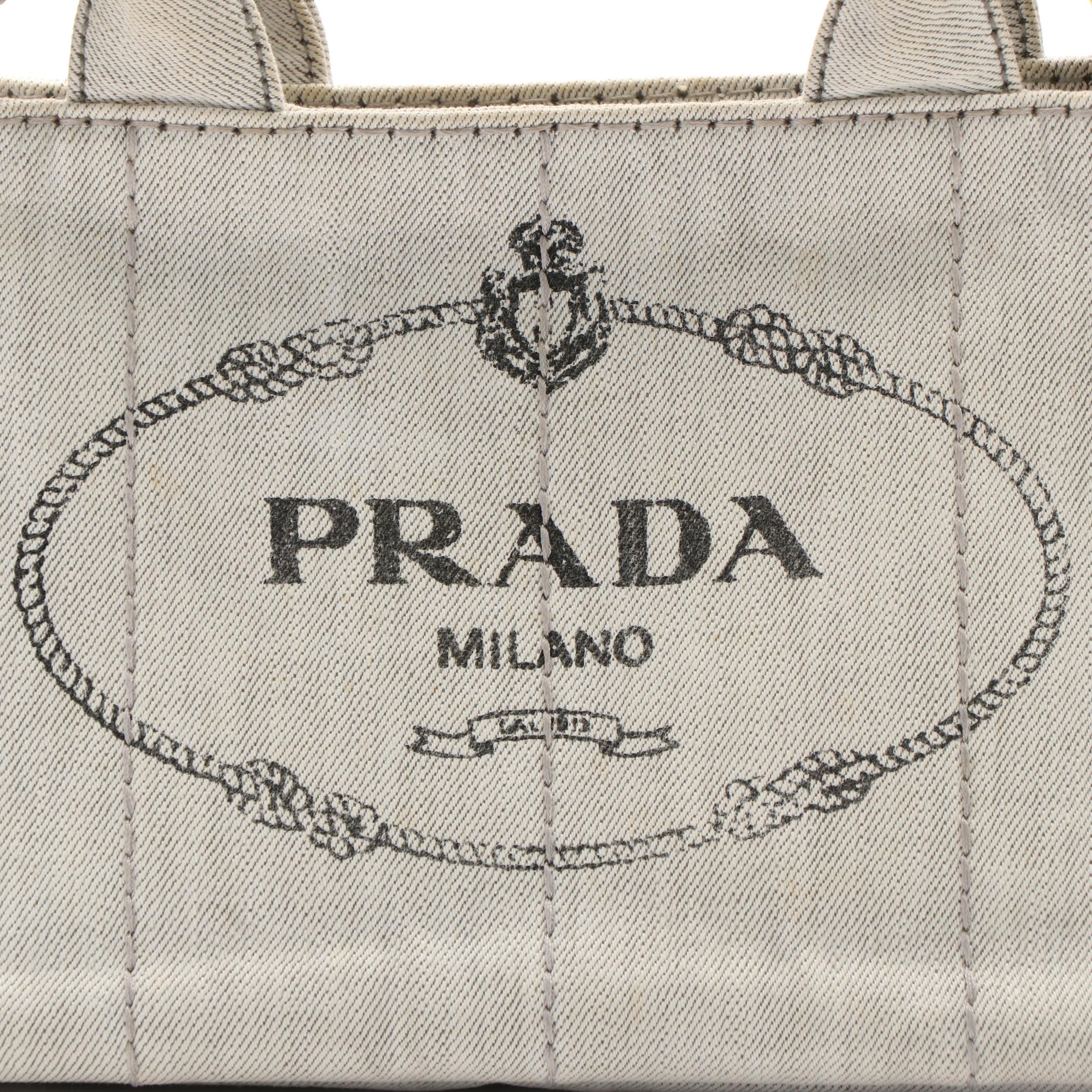 Prada Canapa Logo Tote in Grey Denim