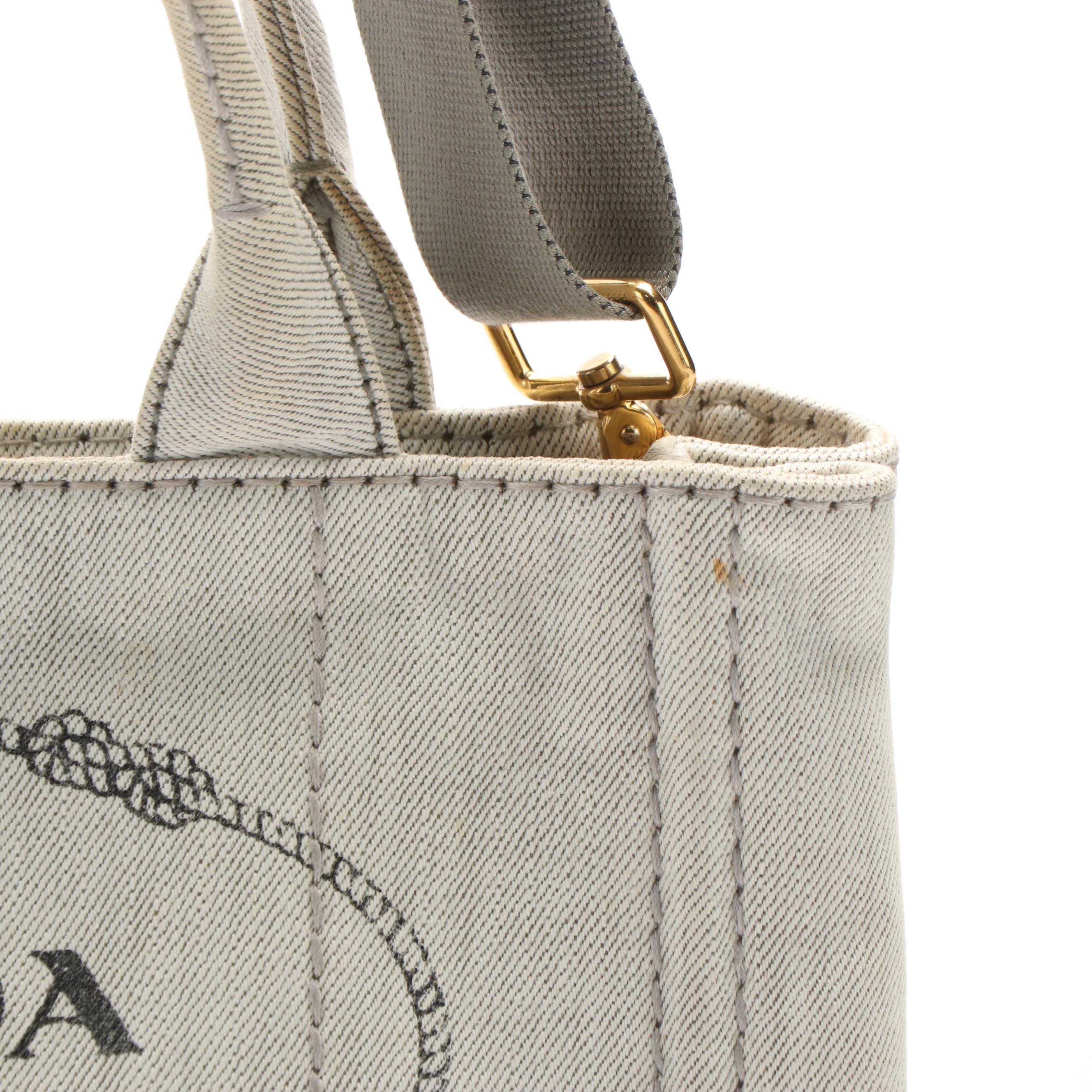 Prada Canapa Logo Tote in Grey Denim