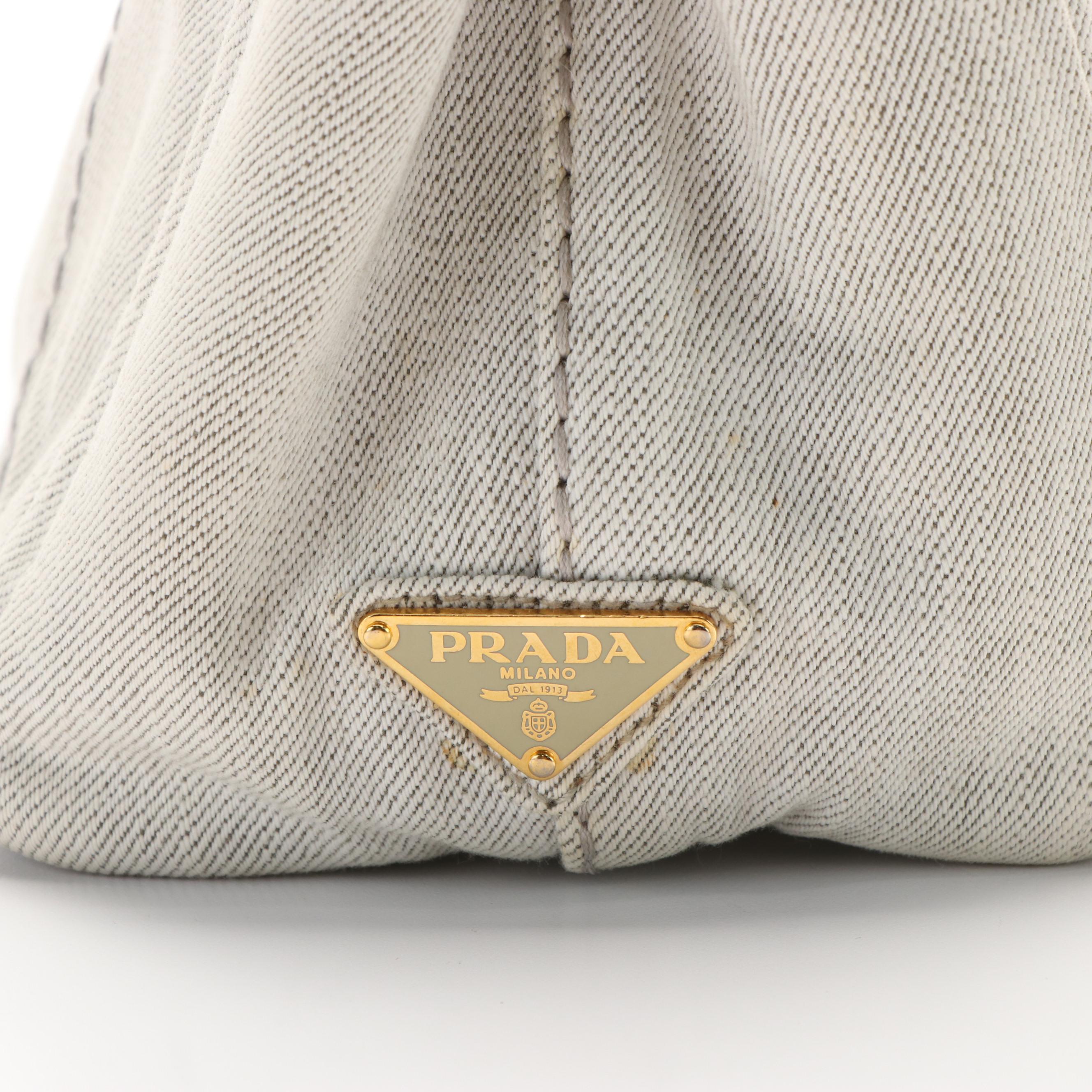Prada Canapa Logo Tote in Grey Denim