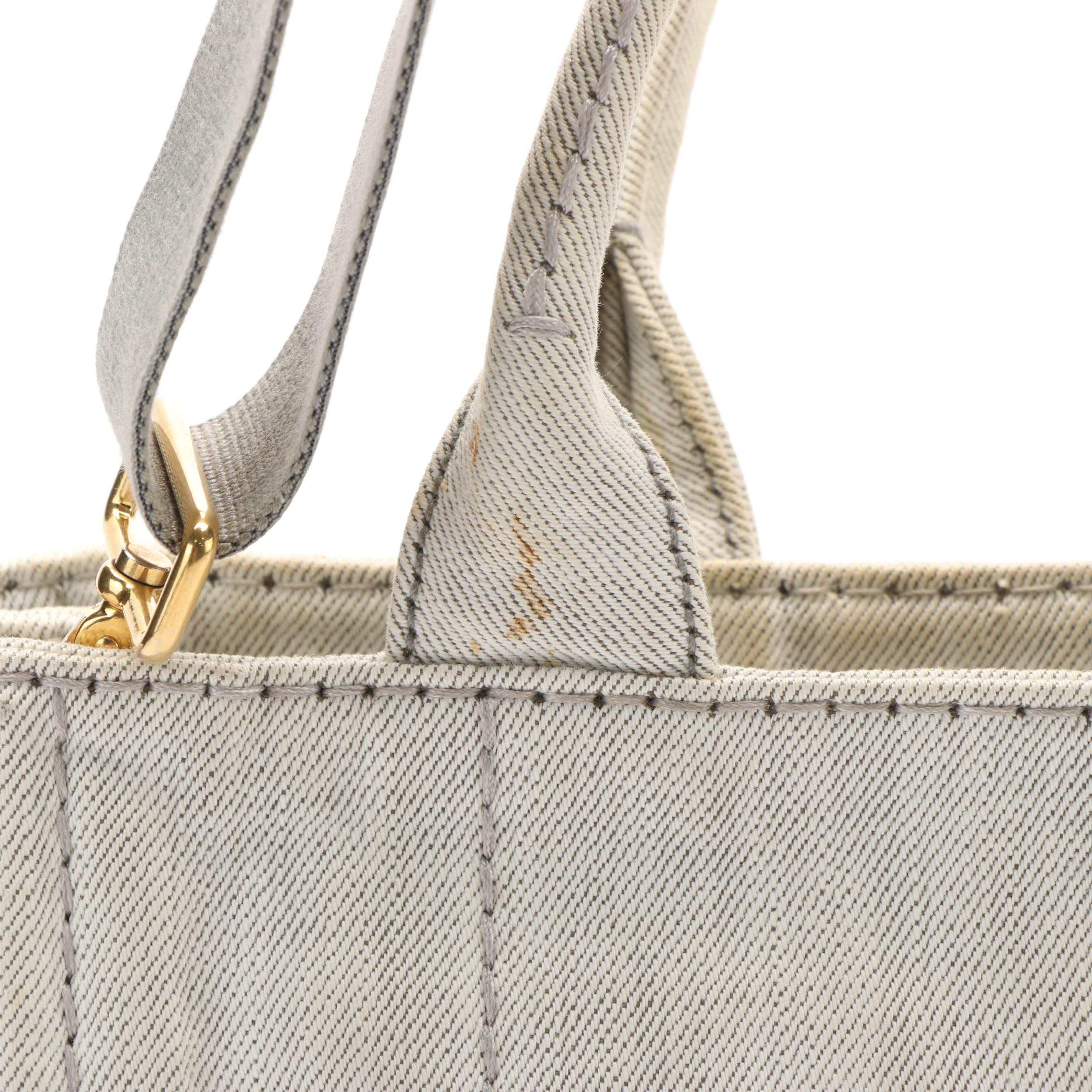 Prada Canapa Logo Tote in Grey Denim