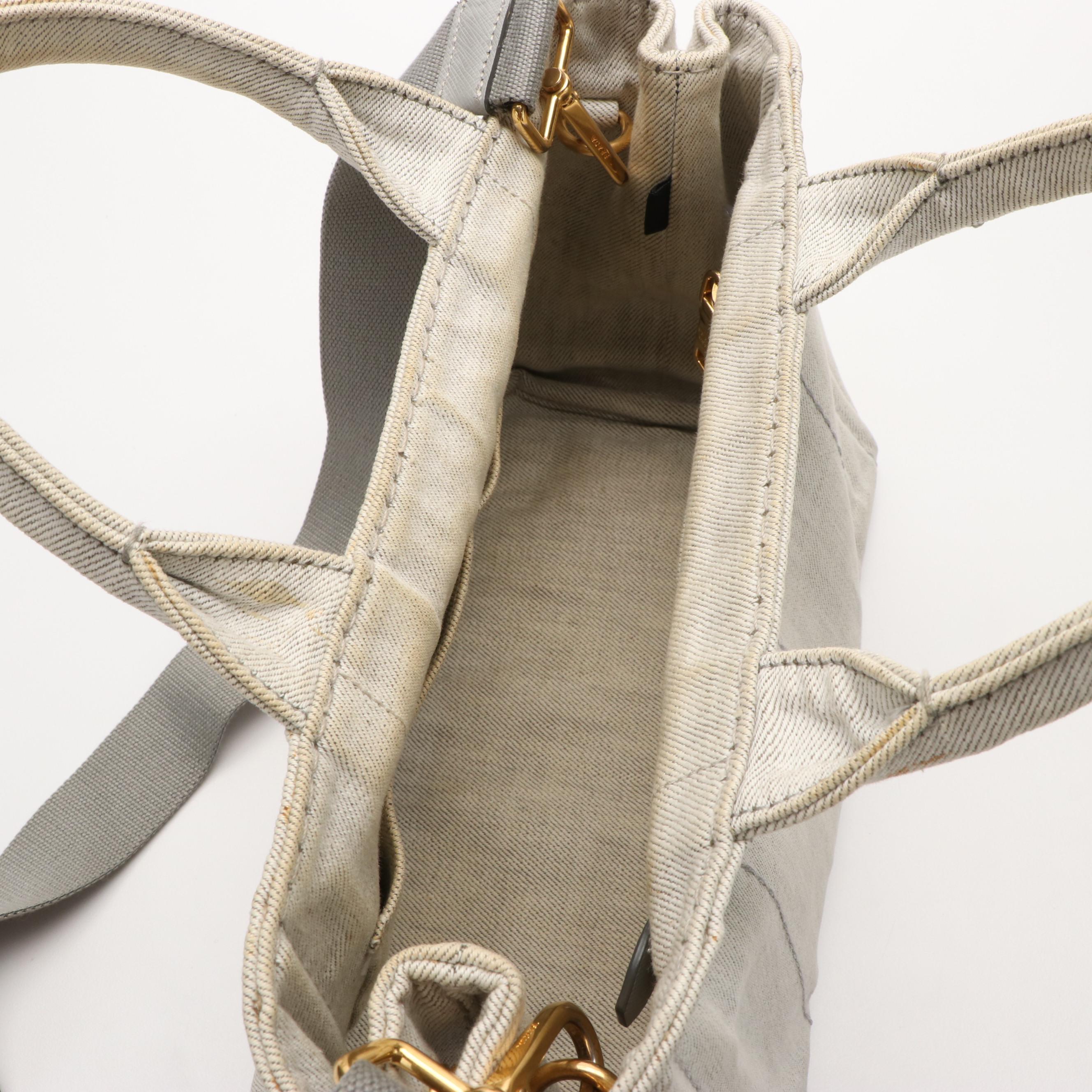 Prada Canapa Logo Tote in Grey Denim