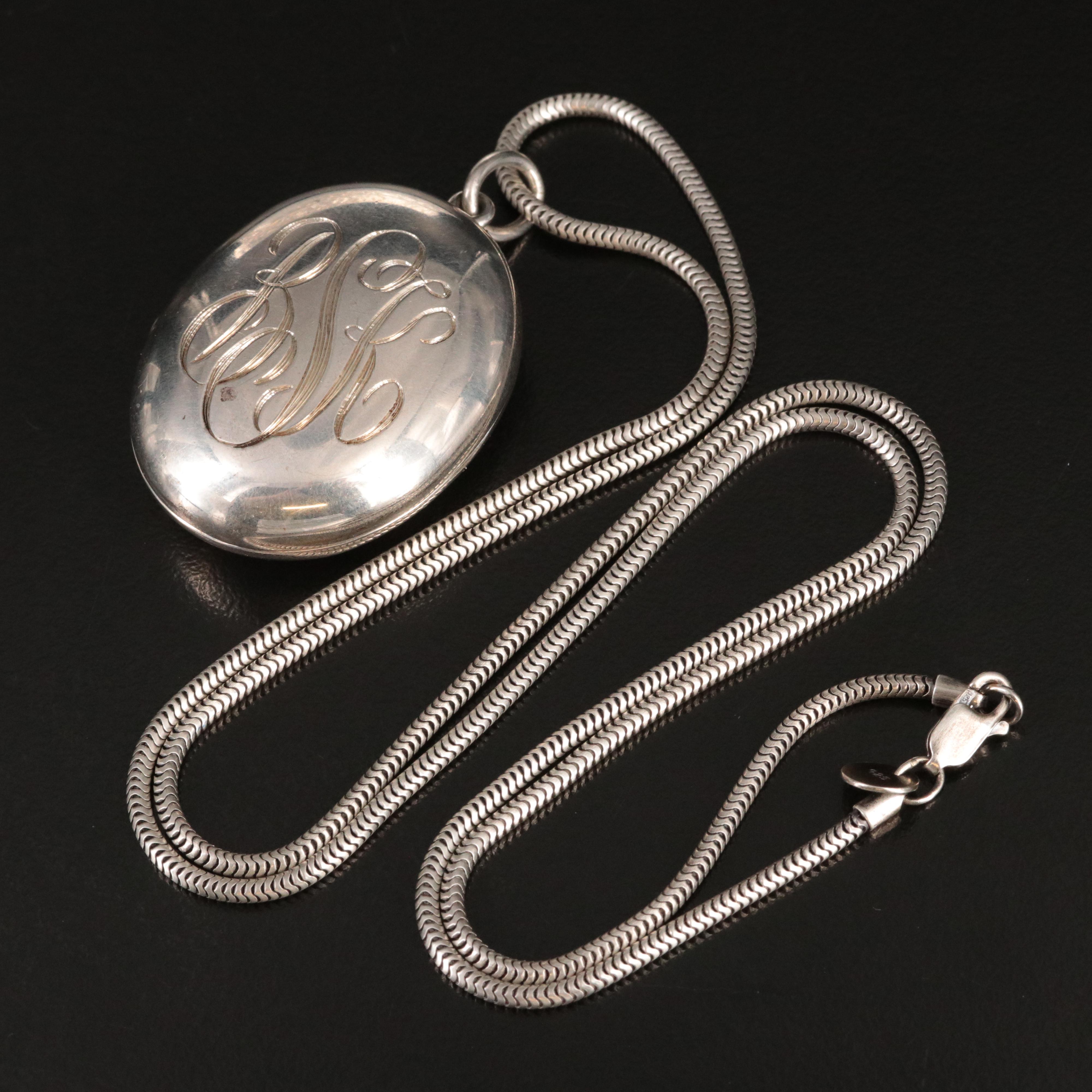 Tiffany & Co. Sterling Oval Locket Pendant Necklace