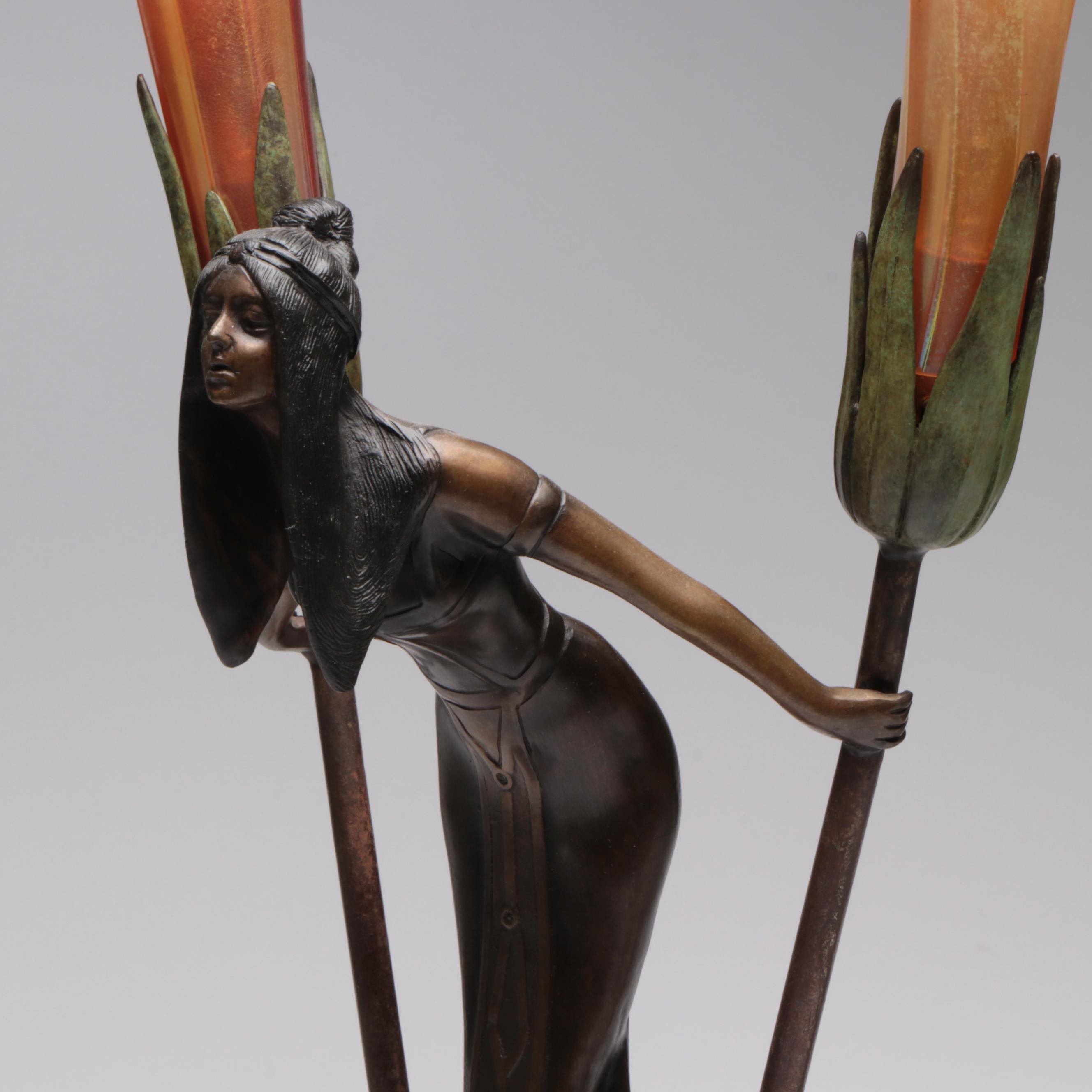 Art Nouveau Bronze Table Lamps After Gustav Gurschner