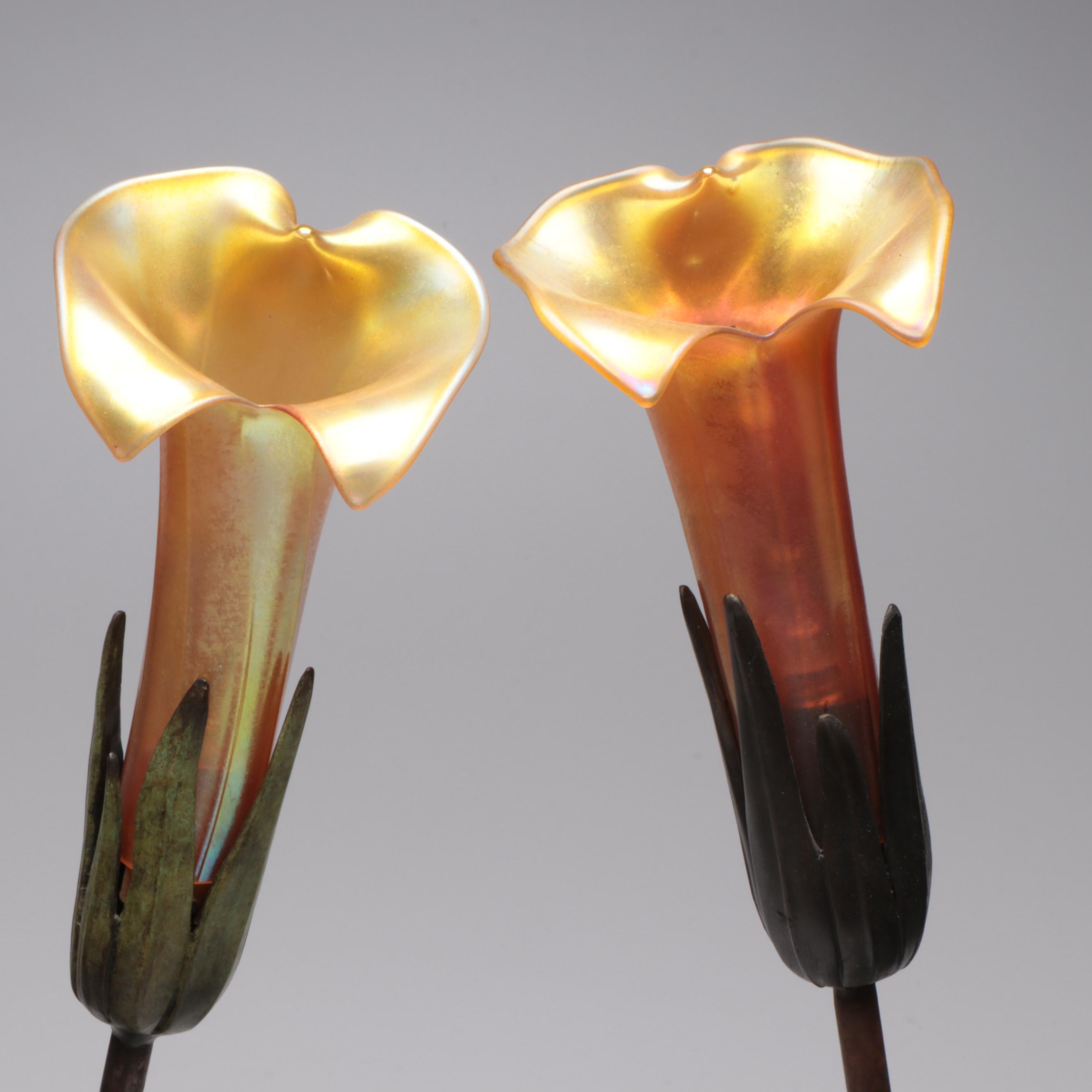 Art Nouveau Bronze Table Lamps After Gustav Gurschner