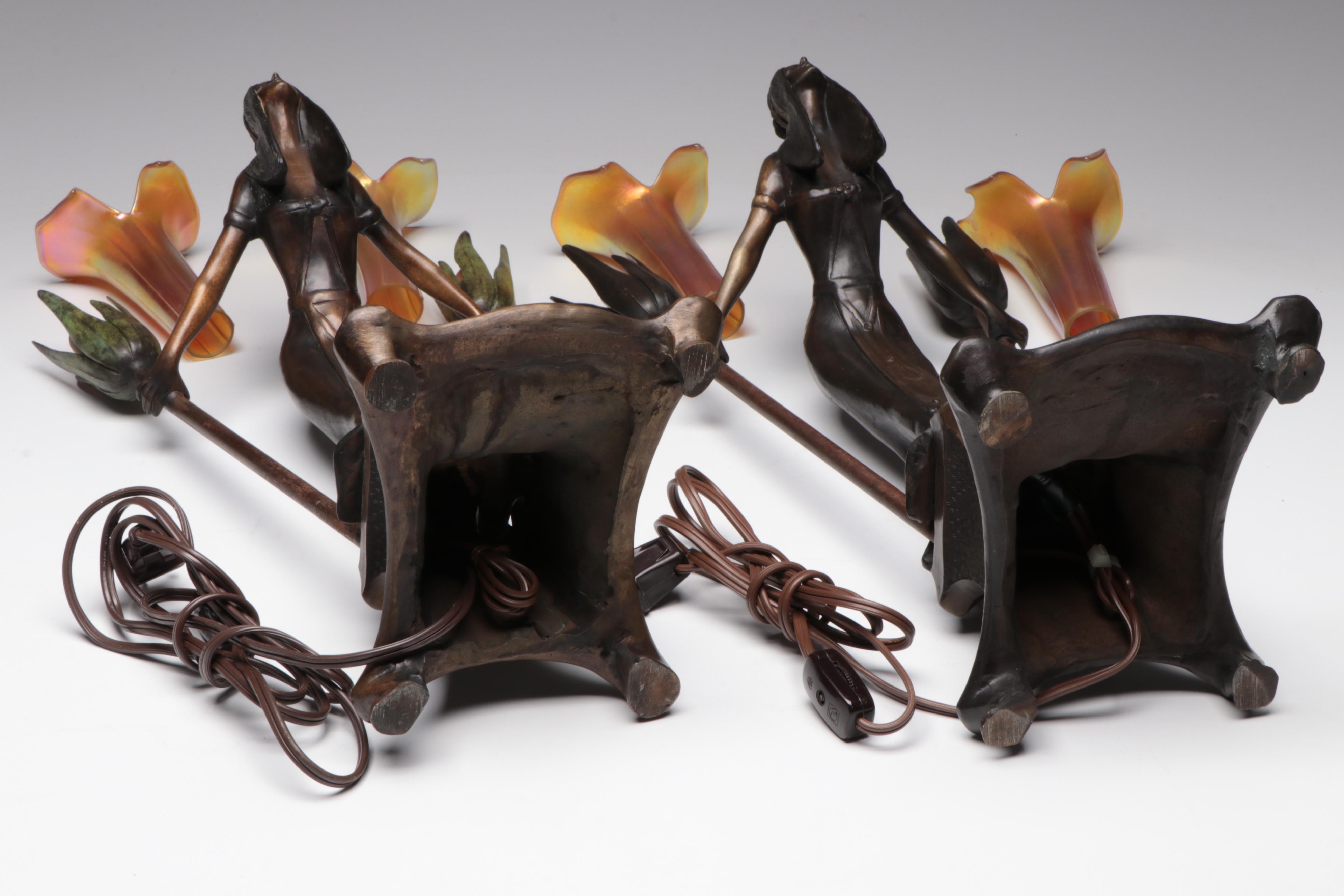 Art Nouveau Bronze Table Lamps After Gustav Gurschner