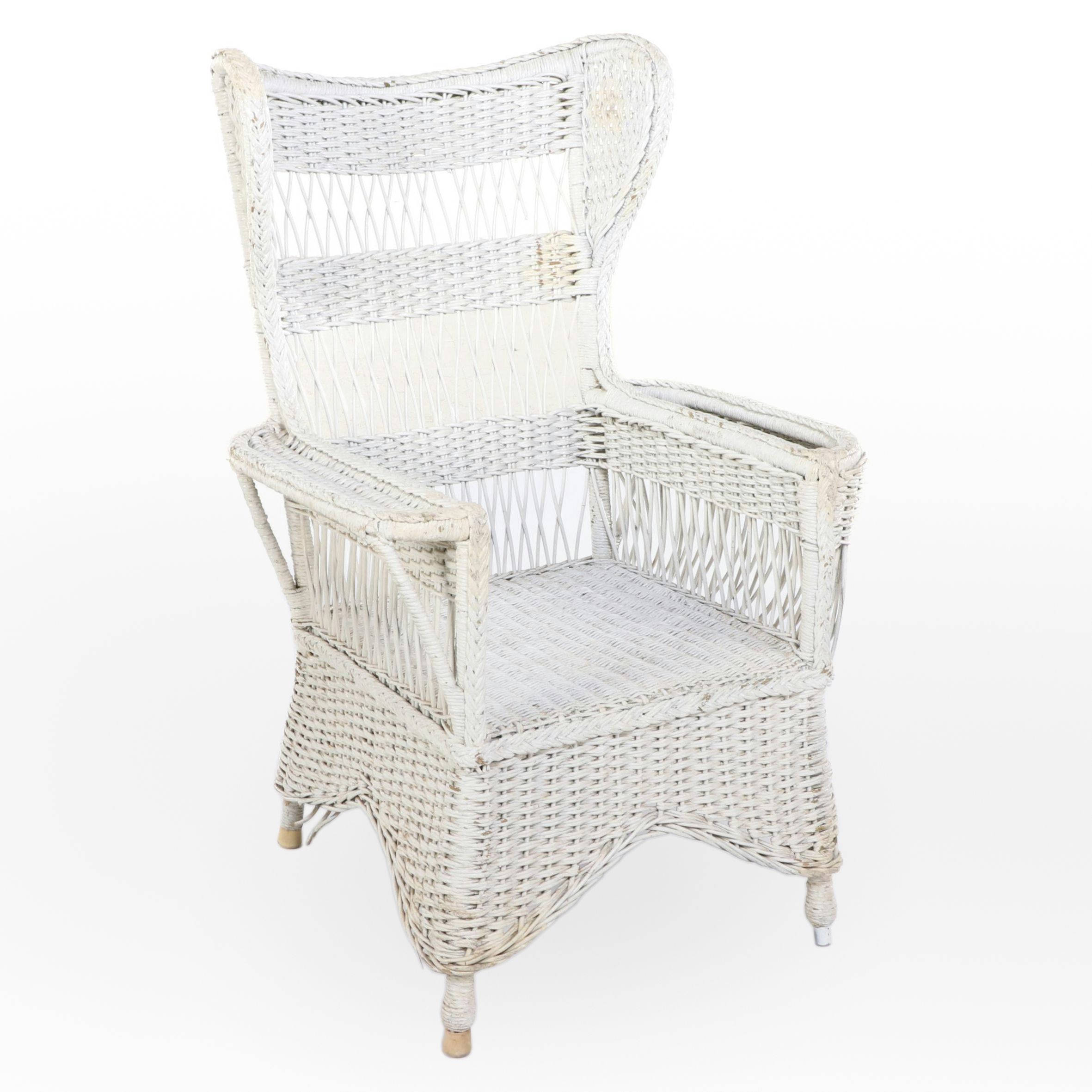 White-Painted Wicker Reading Chair