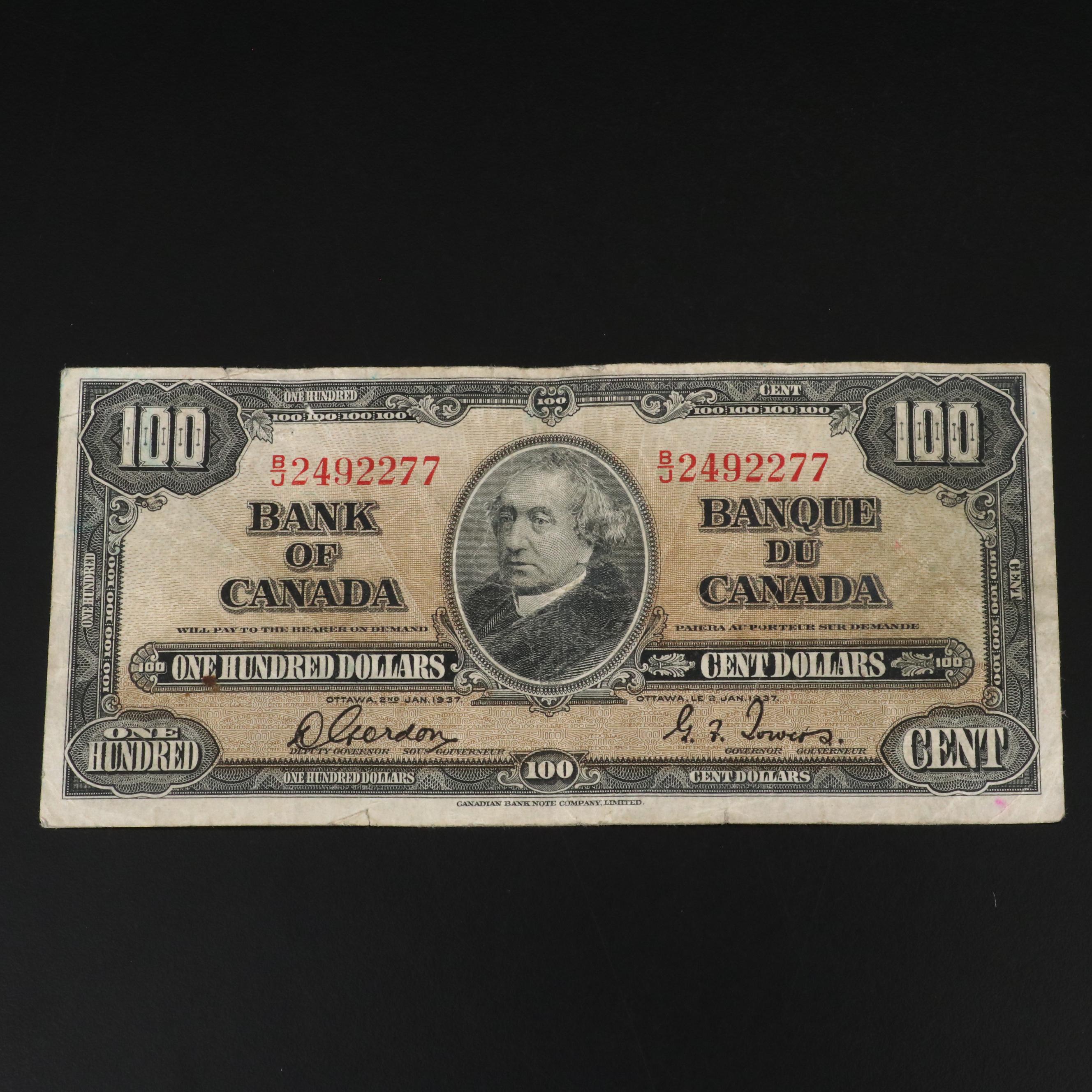 1937 Canadian $100 Currency Note
