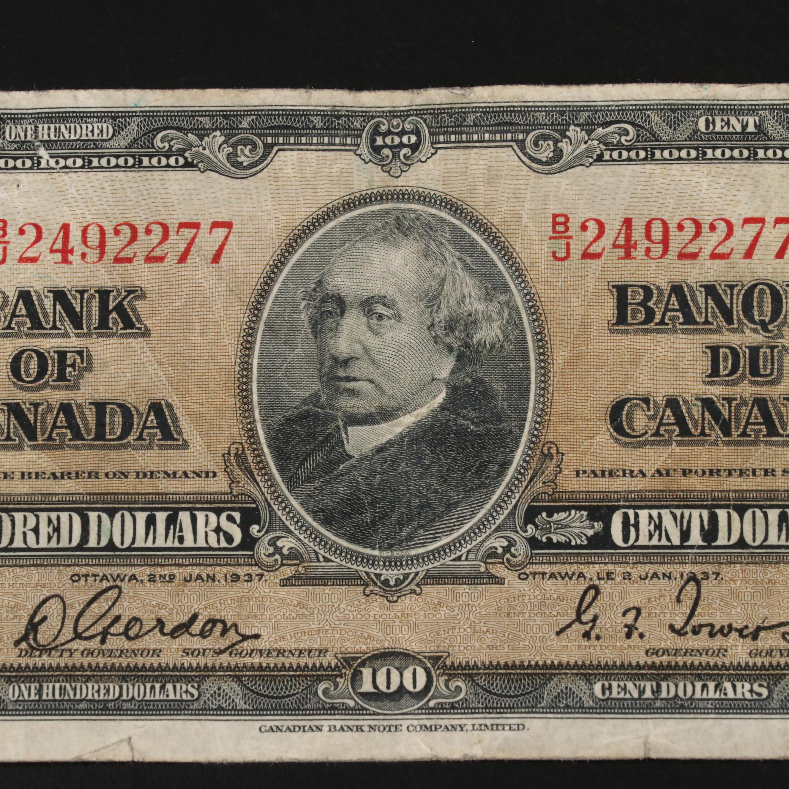 1937 Canadian $100 Currency Note