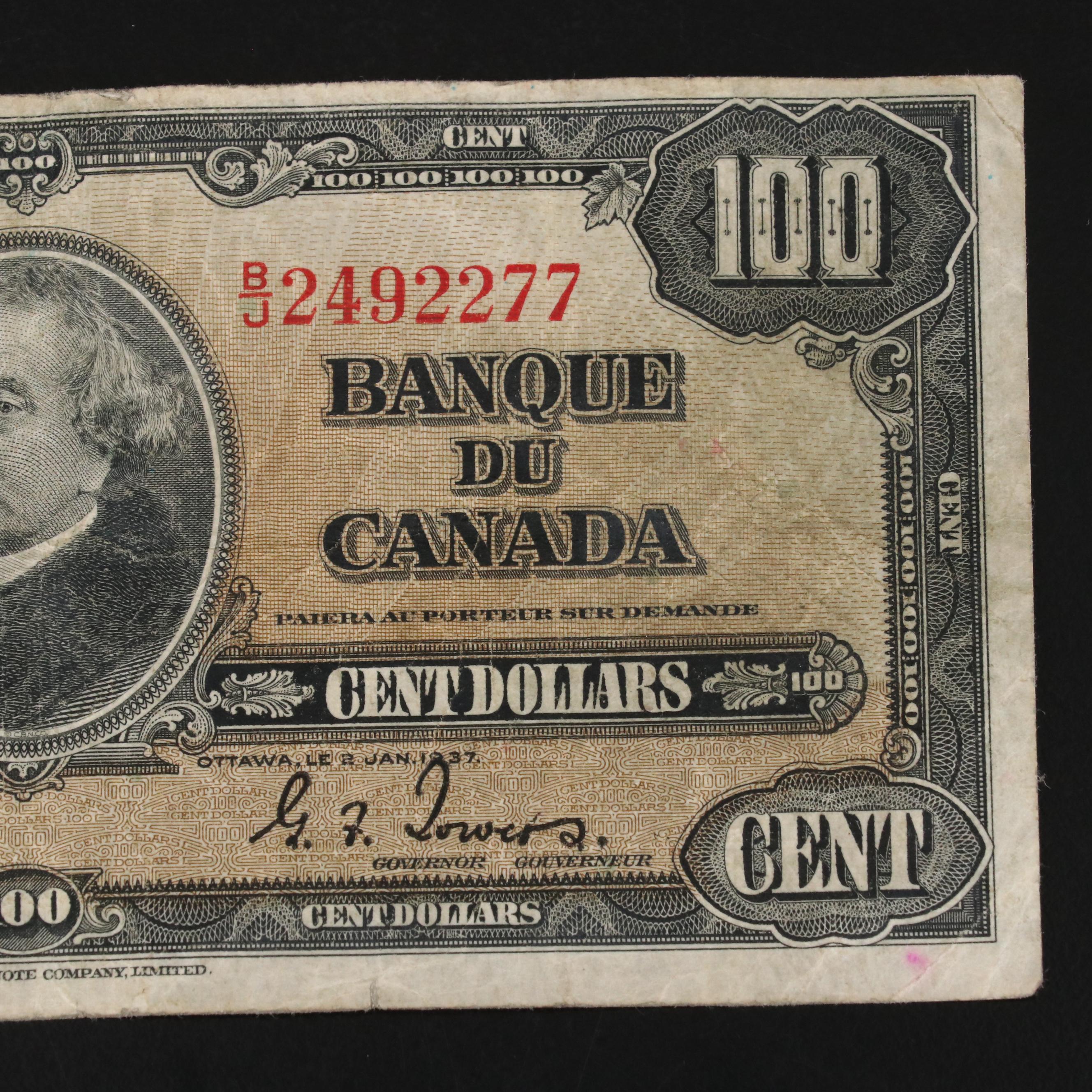 1937 Canadian $100 Currency Note