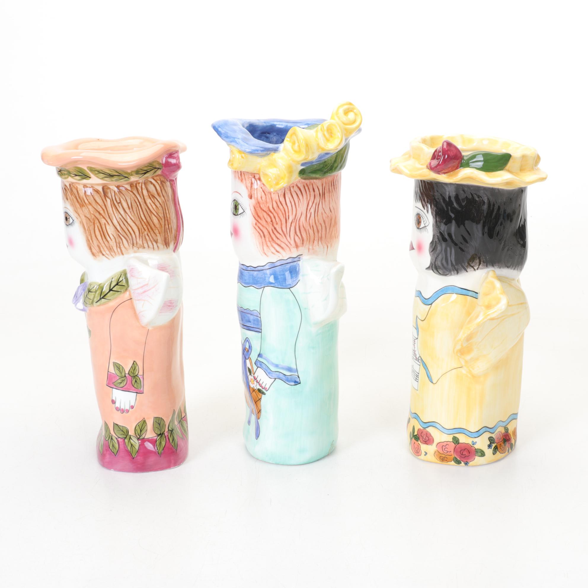 Susan Paley Vibrant Ceramic Figure Vases by Ganz