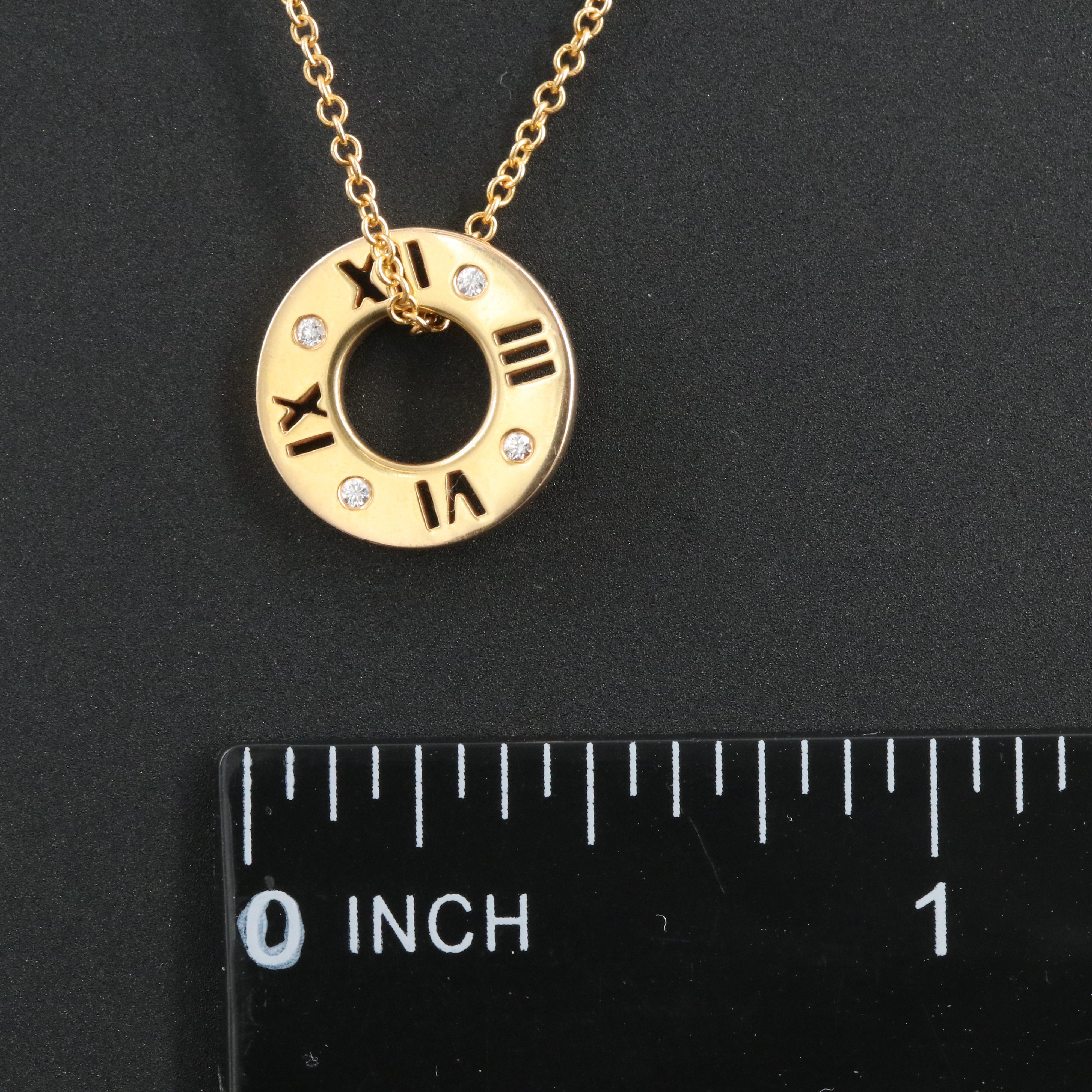 Tiffany & Co. Atlas 18K Gold Circle Pendant Necklace with Diamond Accents