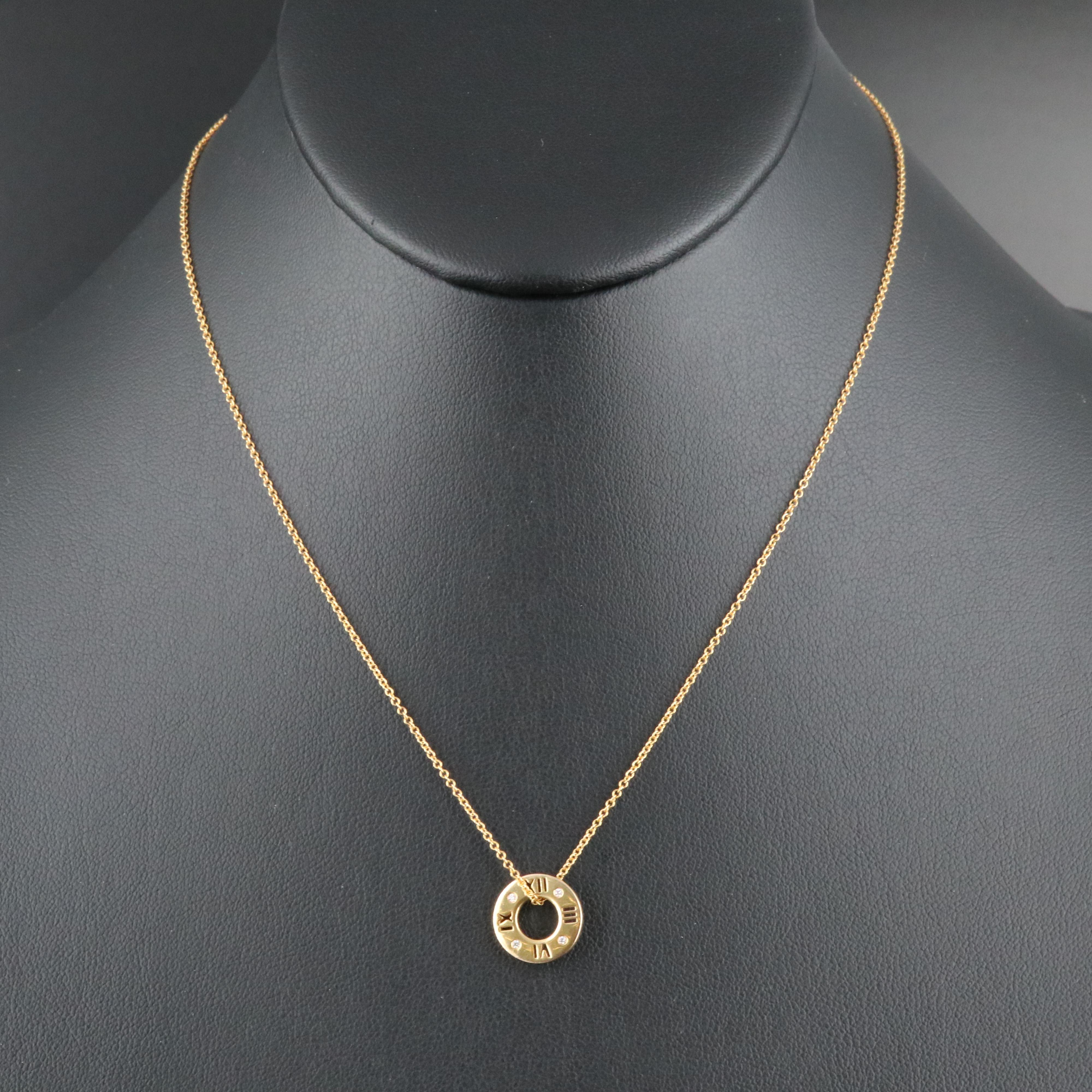 Tiffany & Co. Atlas 18K Gold Circle Pendant Necklace with Diamond Accents