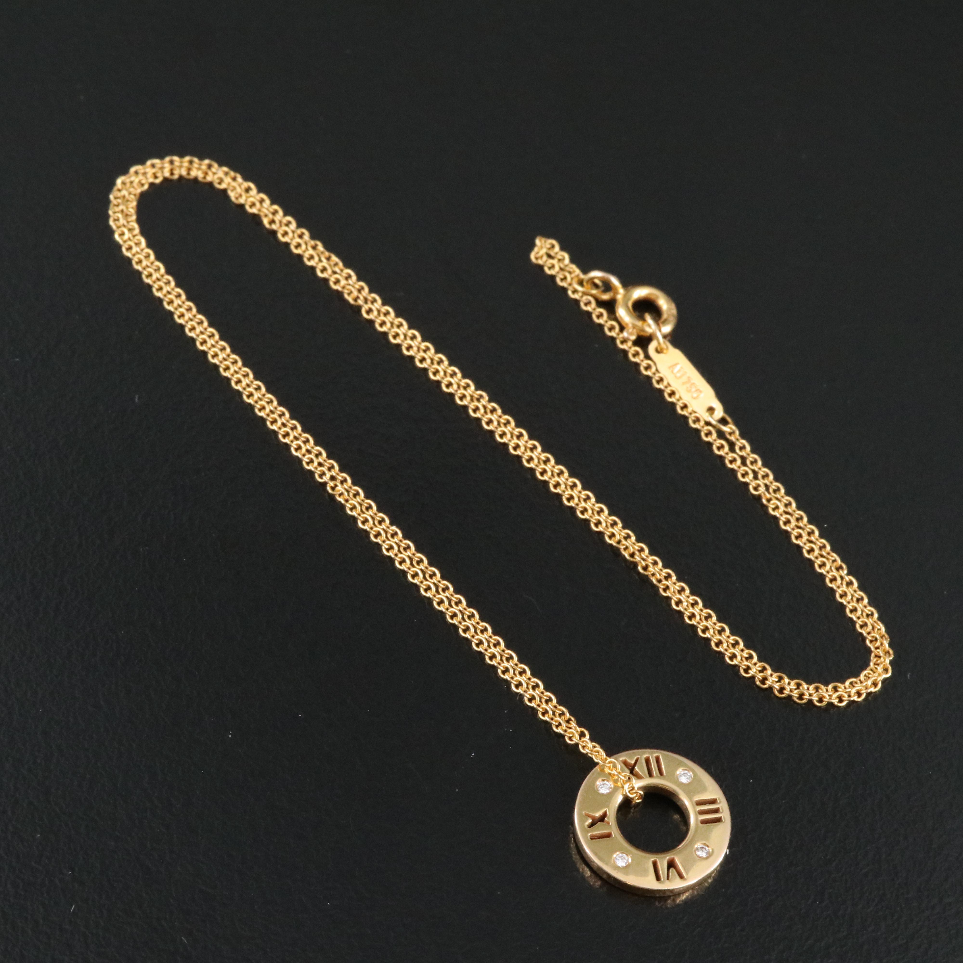 Tiffany & Co. Atlas 18K Gold Circle Pendant Necklace with Diamond Accents
