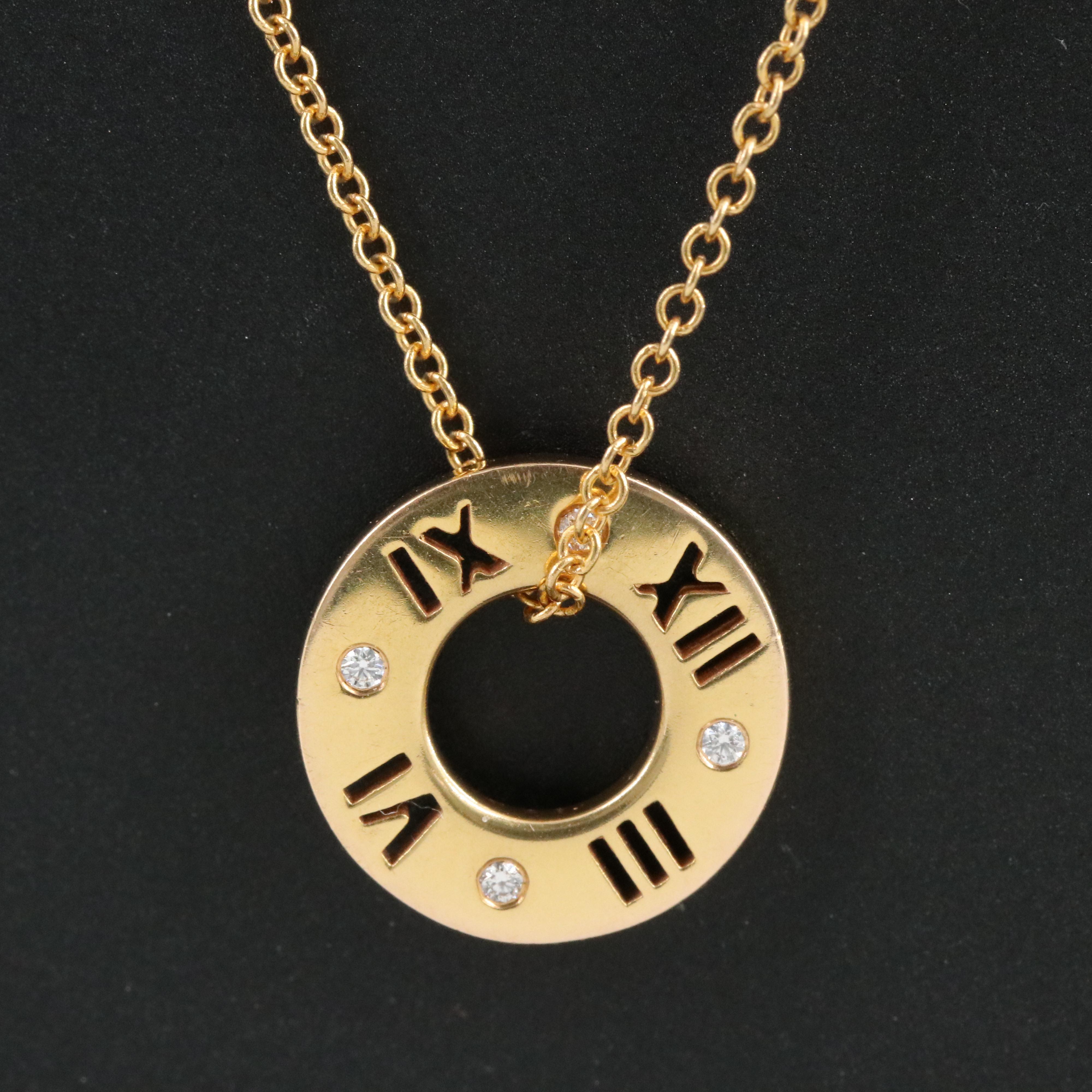 Tiffany & Co. Atlas 18K Gold Circle Pendant Necklace with Diamond Accents