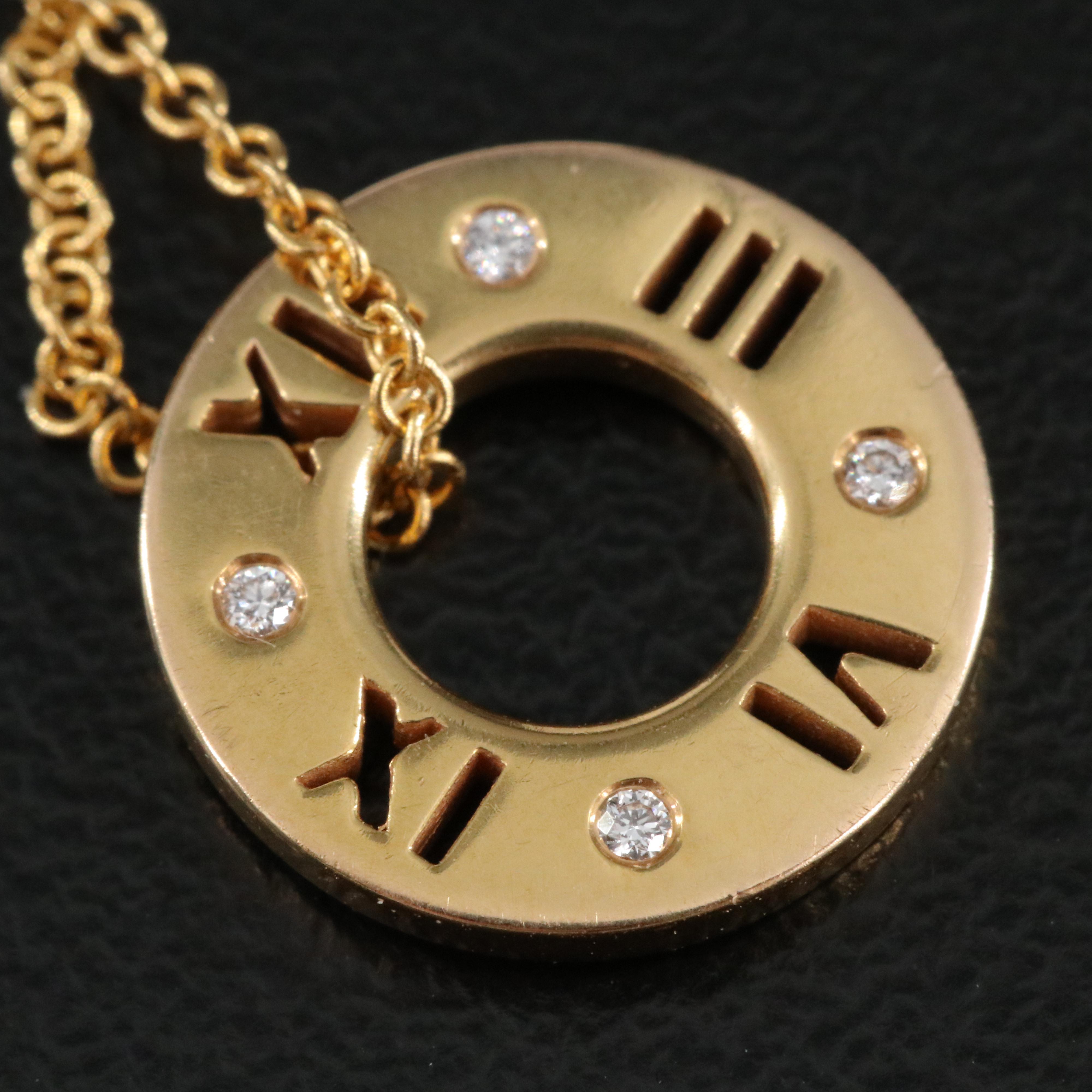 Tiffany & Co. Atlas 18K Gold Circle Pendant Necklace with Diamond Accents