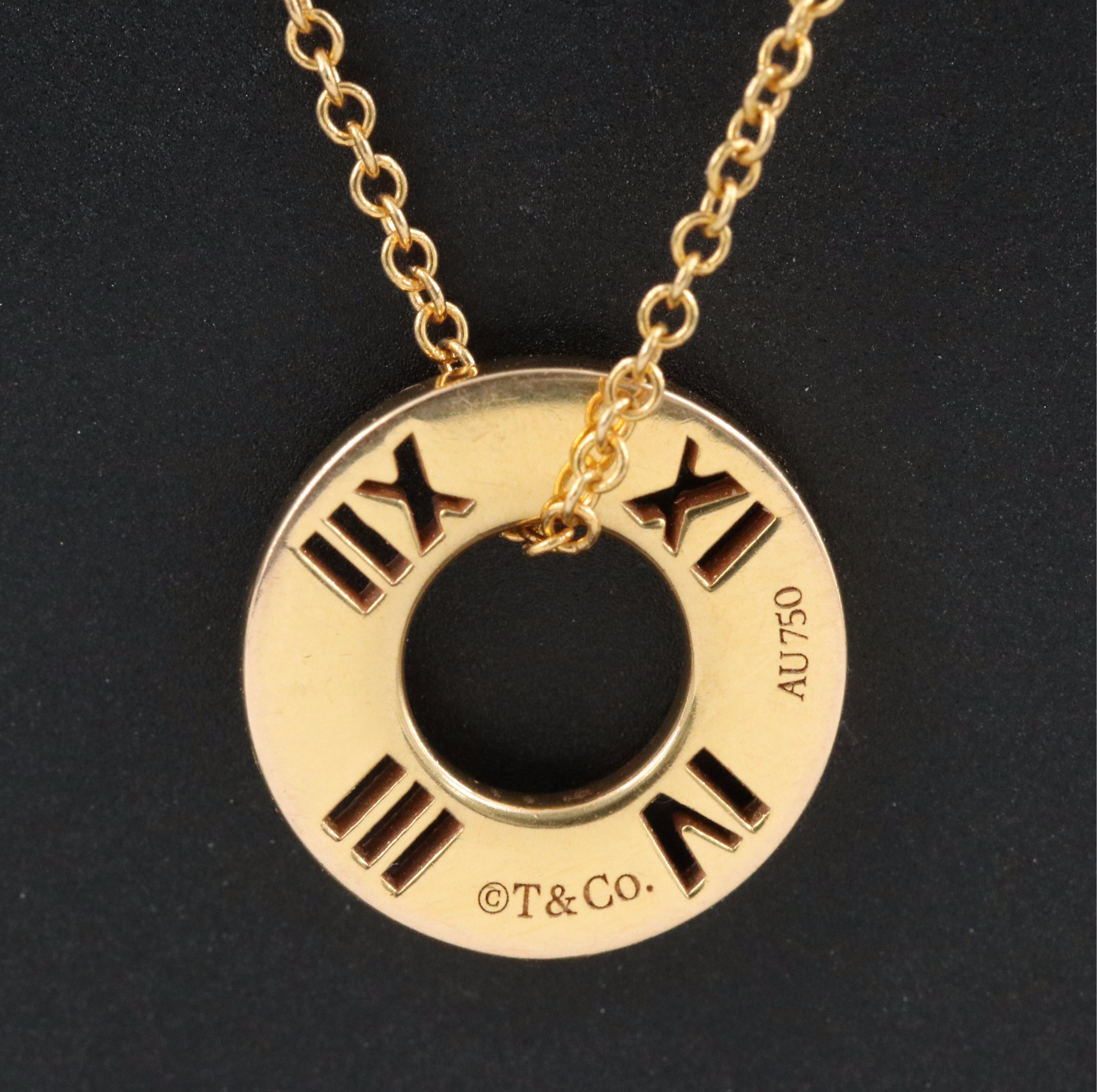 Tiffany & Co. Atlas 18K Gold Circle Pendant Necklace with Diamond Accents