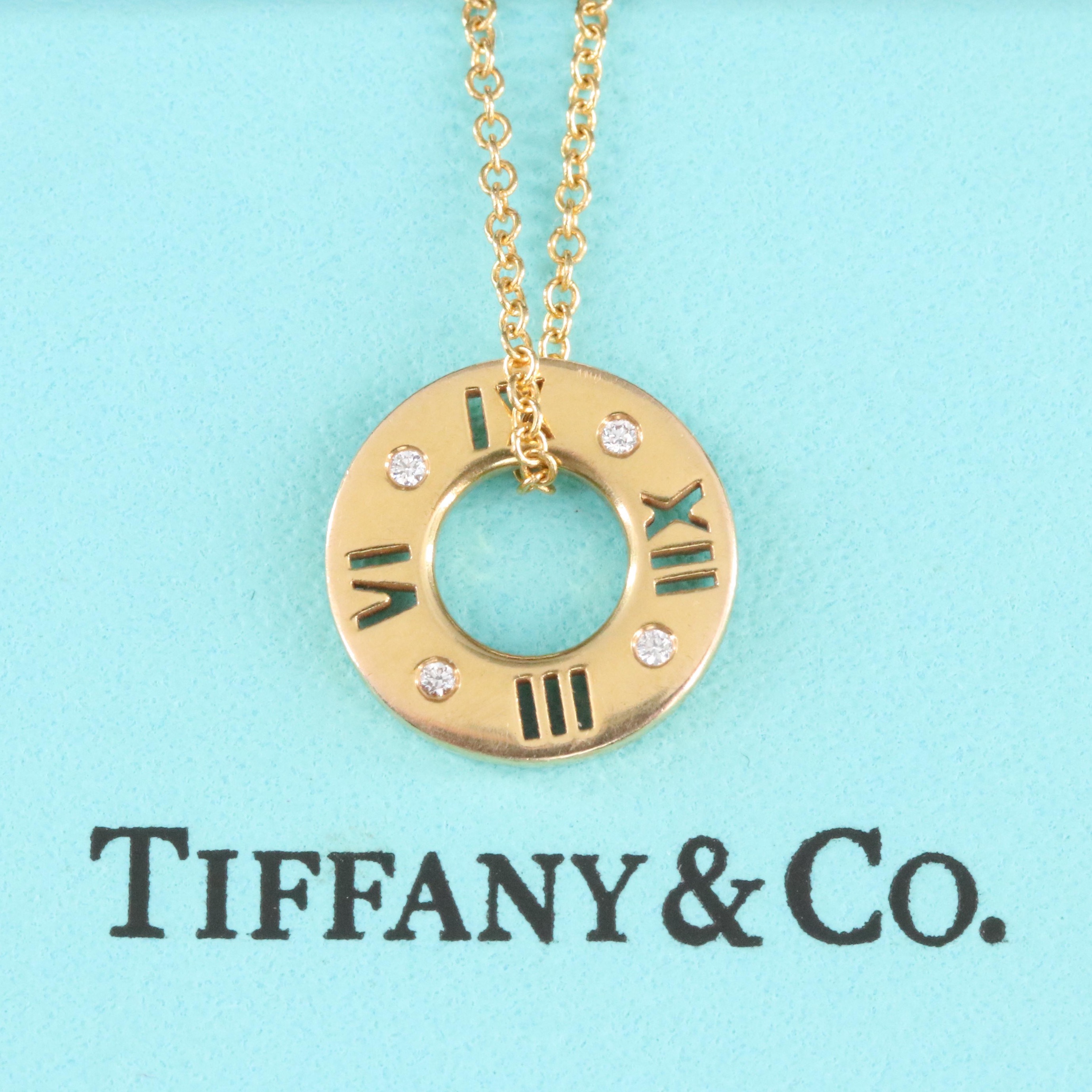 Tiffany & Co. Atlas 18K Gold Circle Pendant Necklace with Diamond Accents