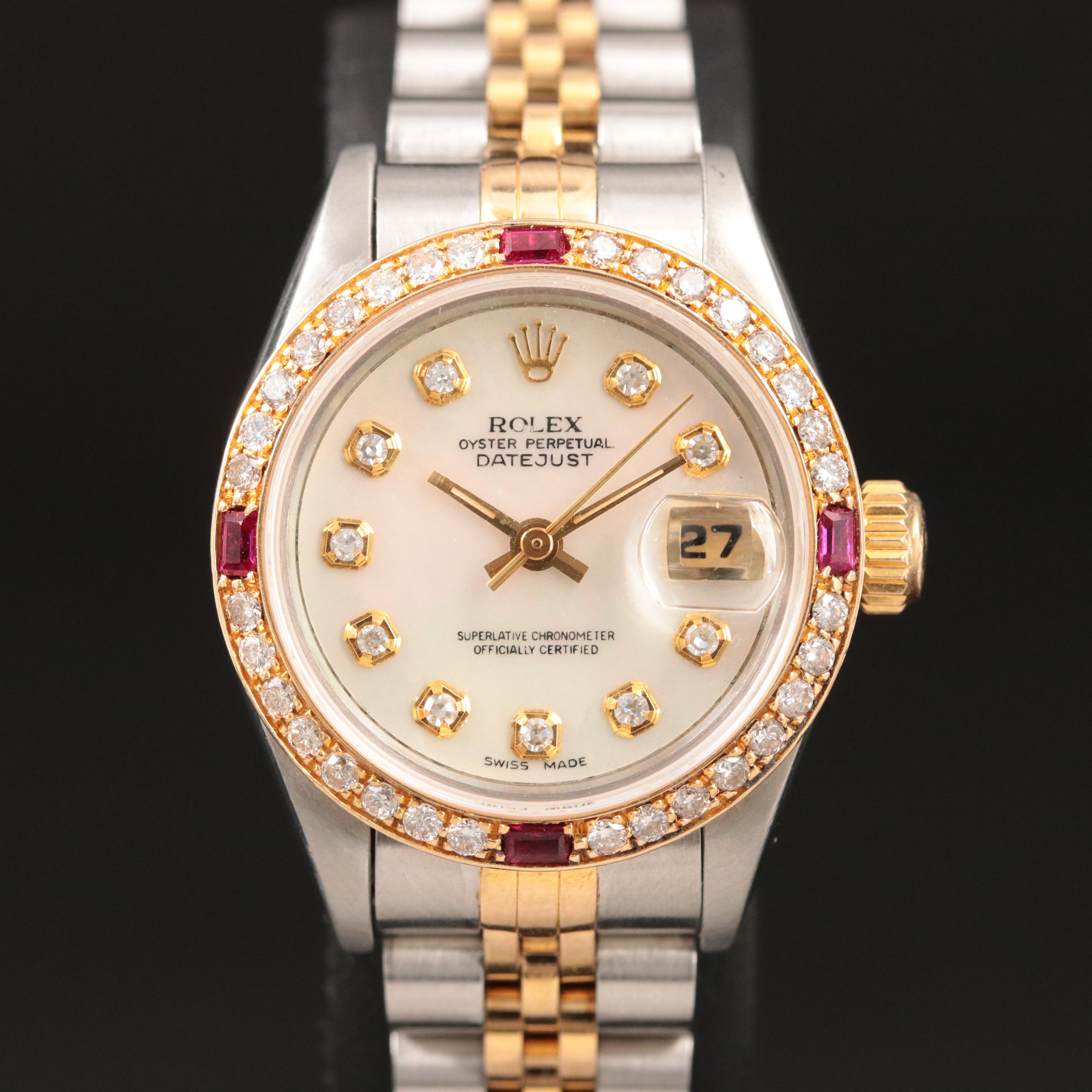 1991 Rolex Diamond and Ruby Datejust Watch
