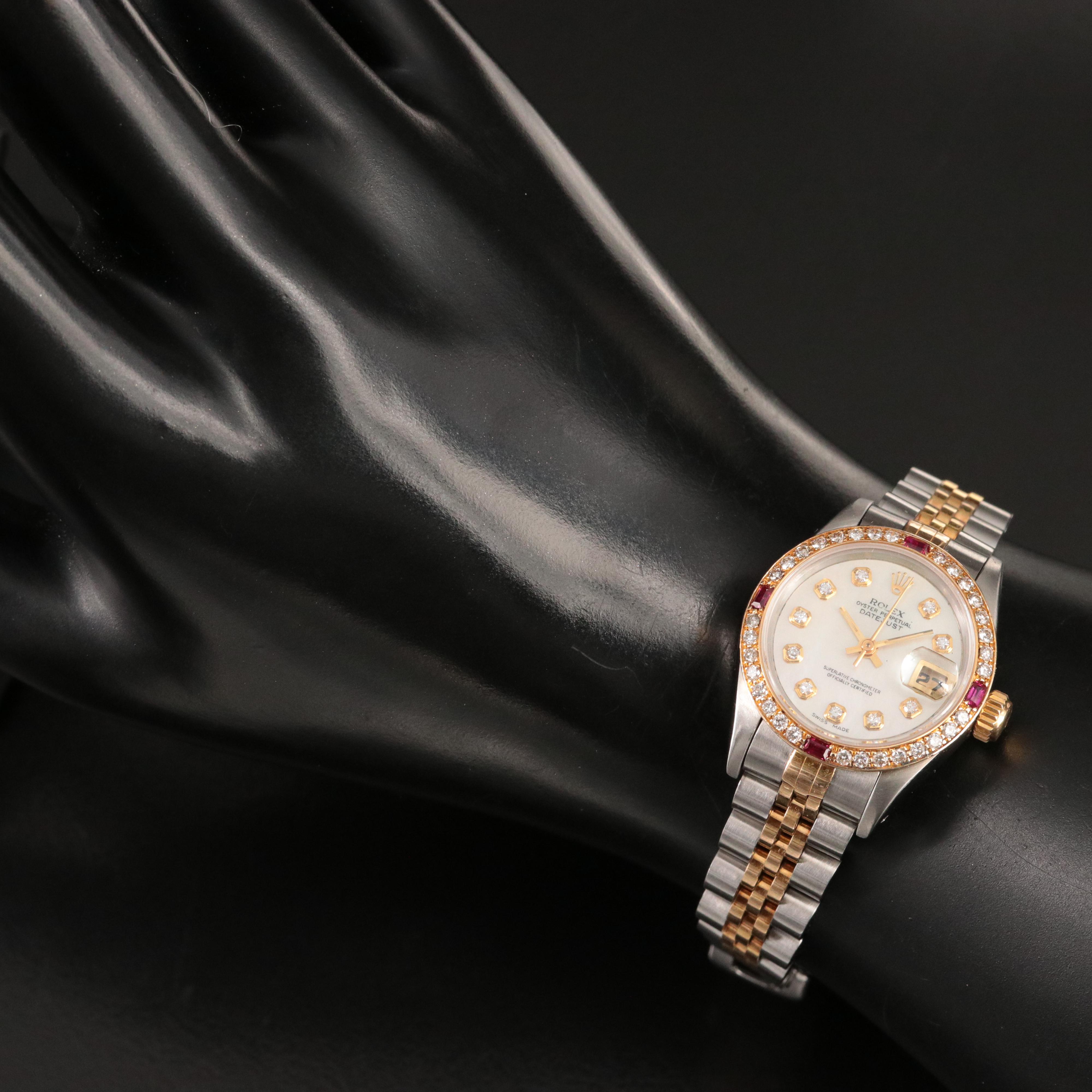 1991 Rolex Diamond and Ruby Datejust Watch