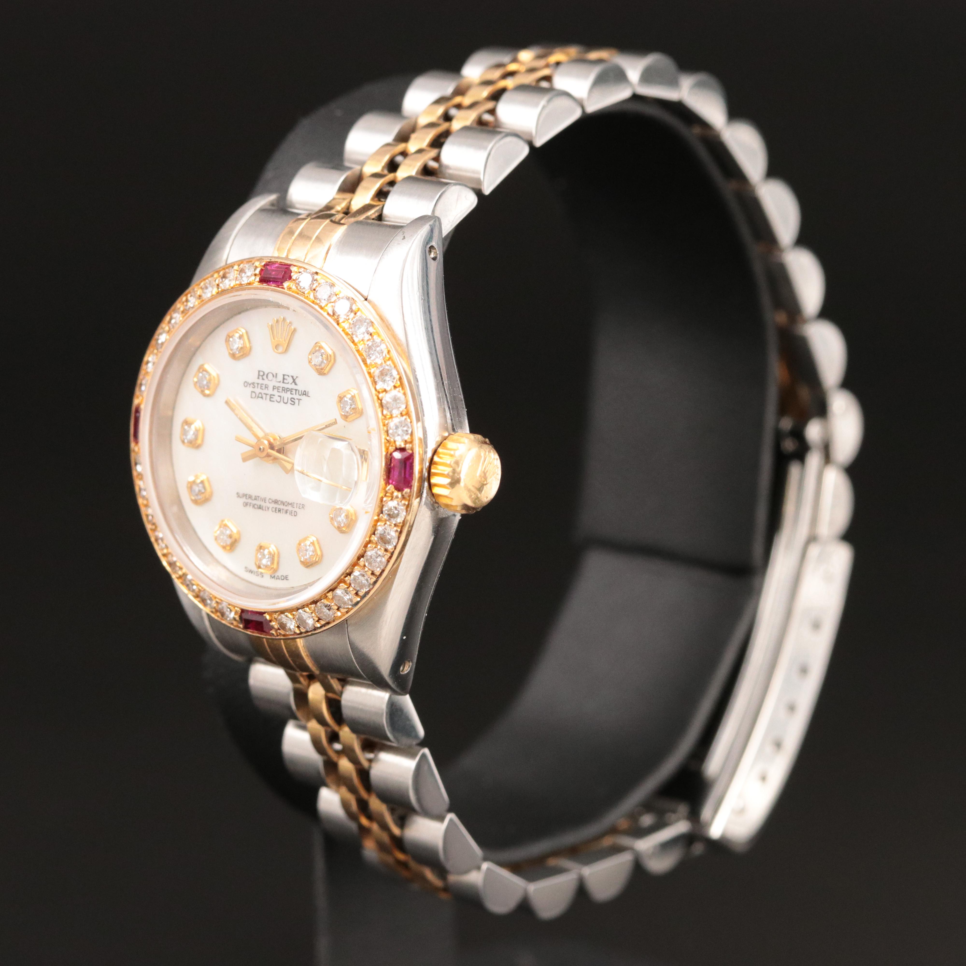 1991 Rolex Diamond and Ruby Datejust Watch