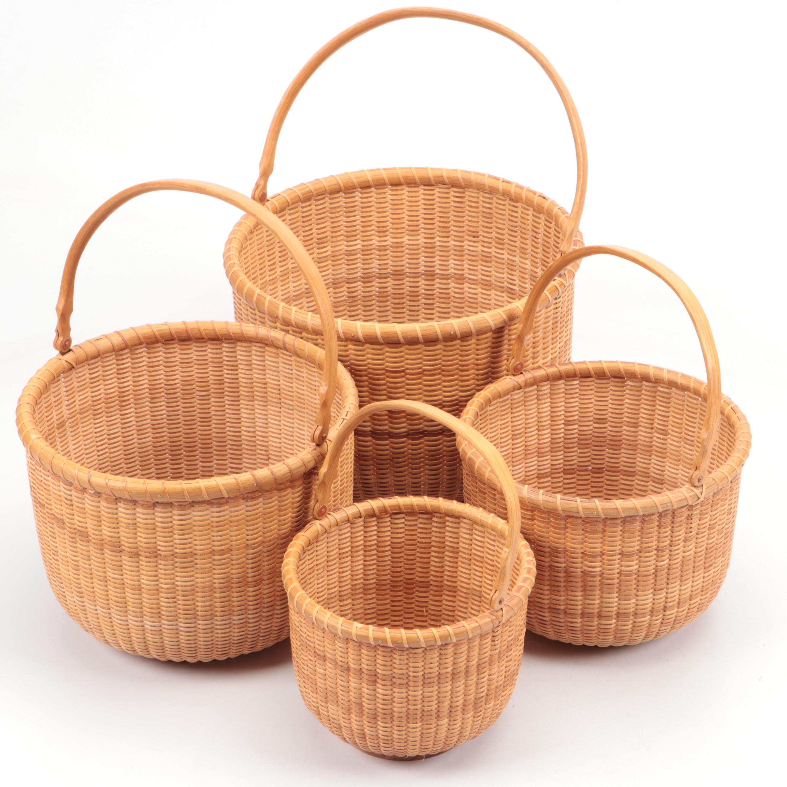 Nantucket Bent Oak and Wicker Nesting Basket Set