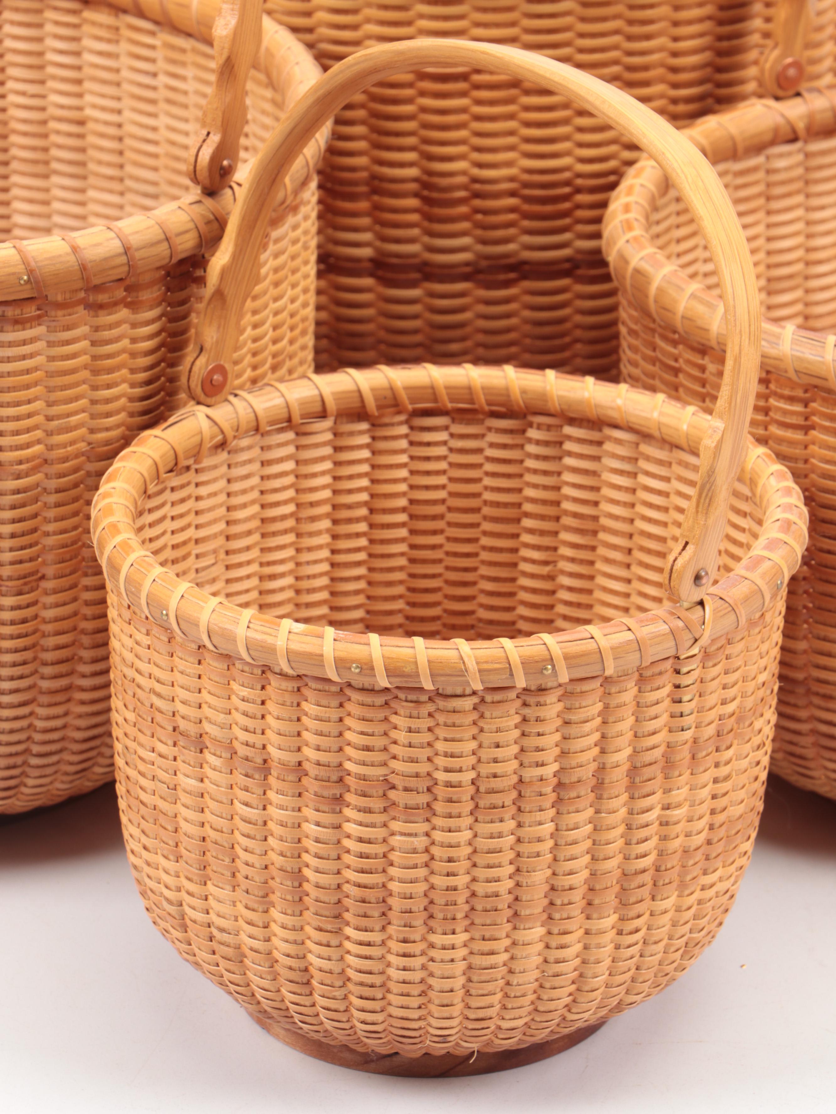 Nantucket Bent Oak and Wicker Nesting Basket Set