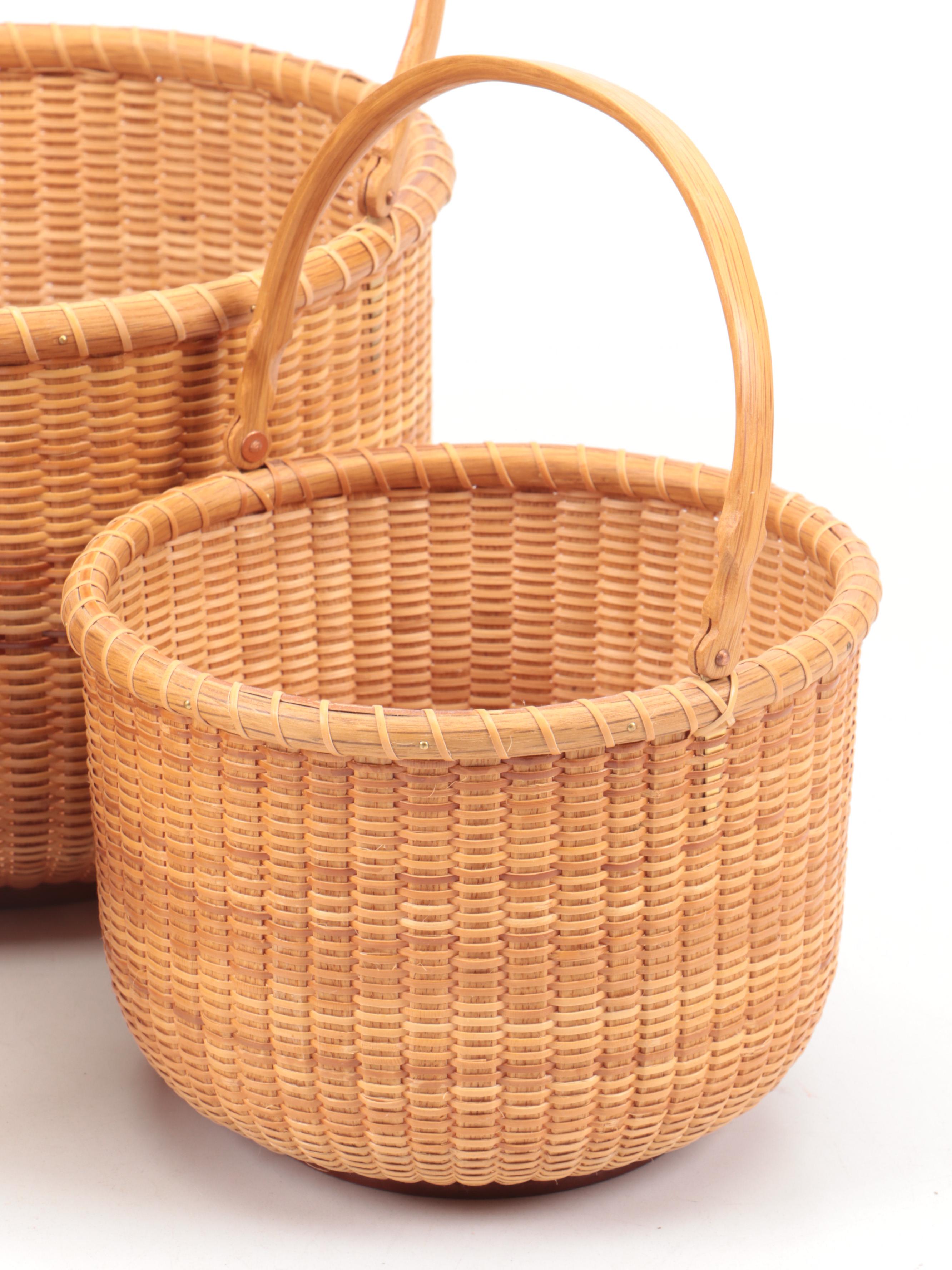 Nantucket Bent Oak and Wicker Nesting Basket Set