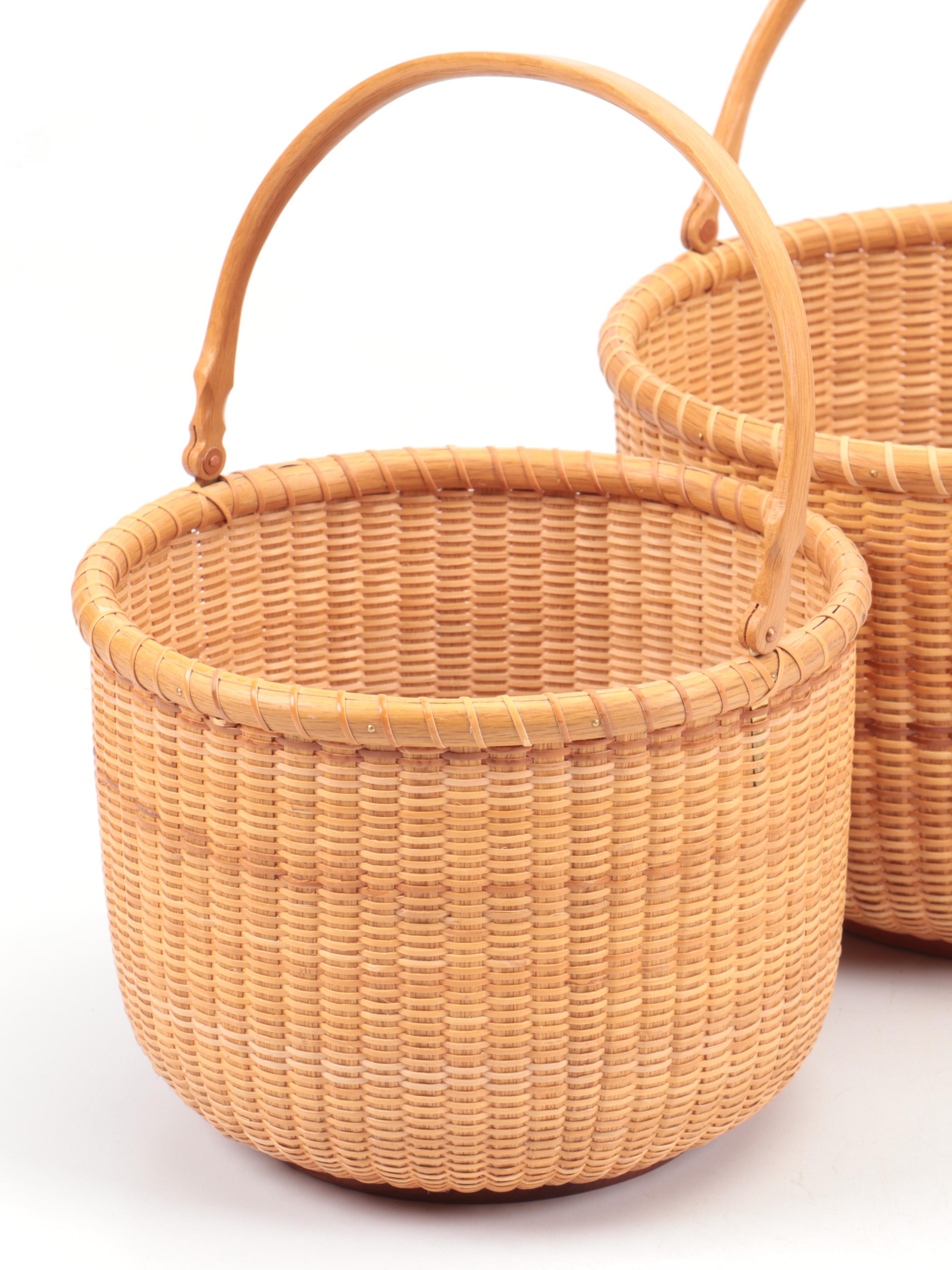 Nantucket Bent Oak and Wicker Nesting Basket Set
