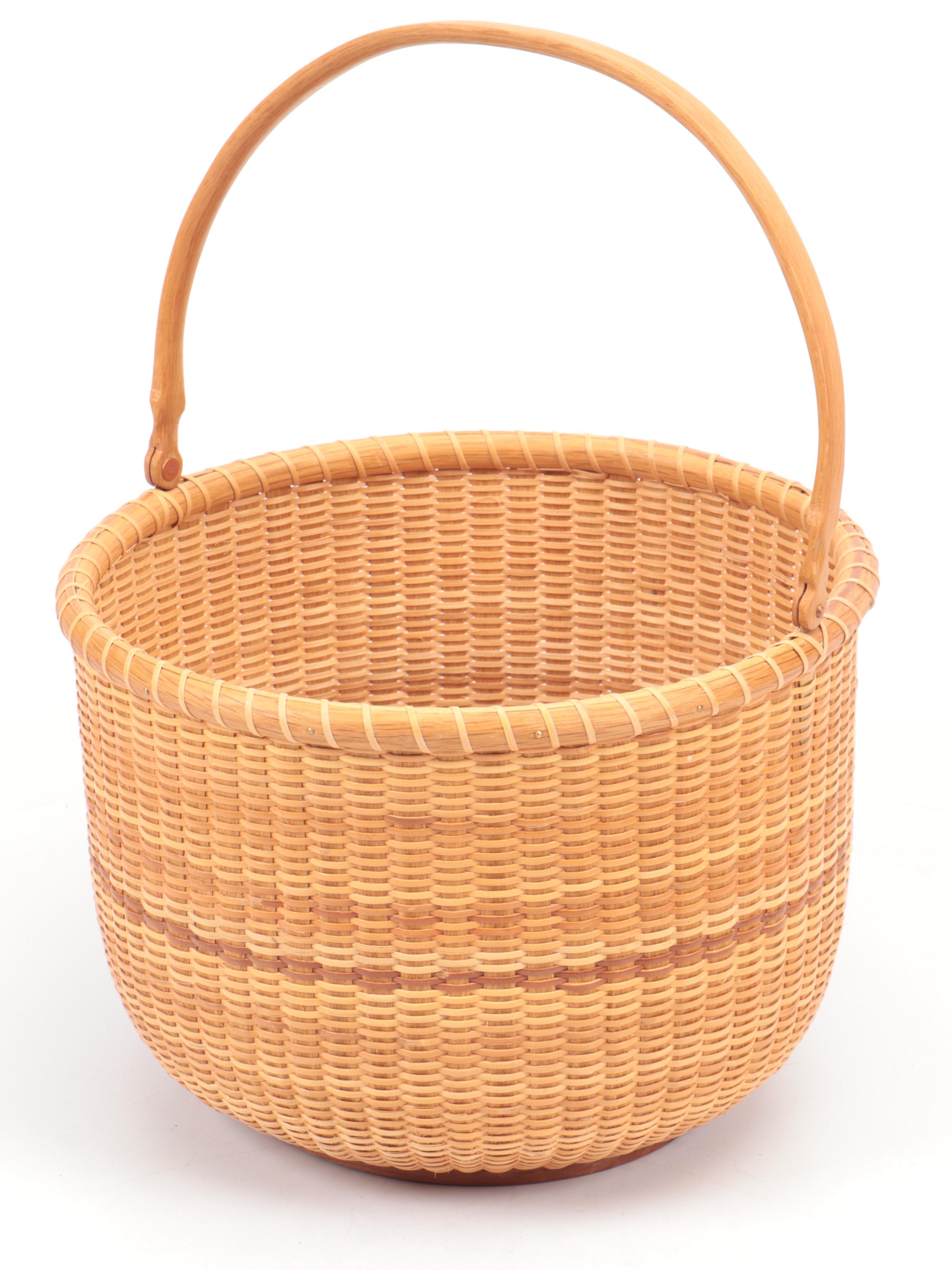 Nantucket Bent Oak and Wicker Nesting Basket Set