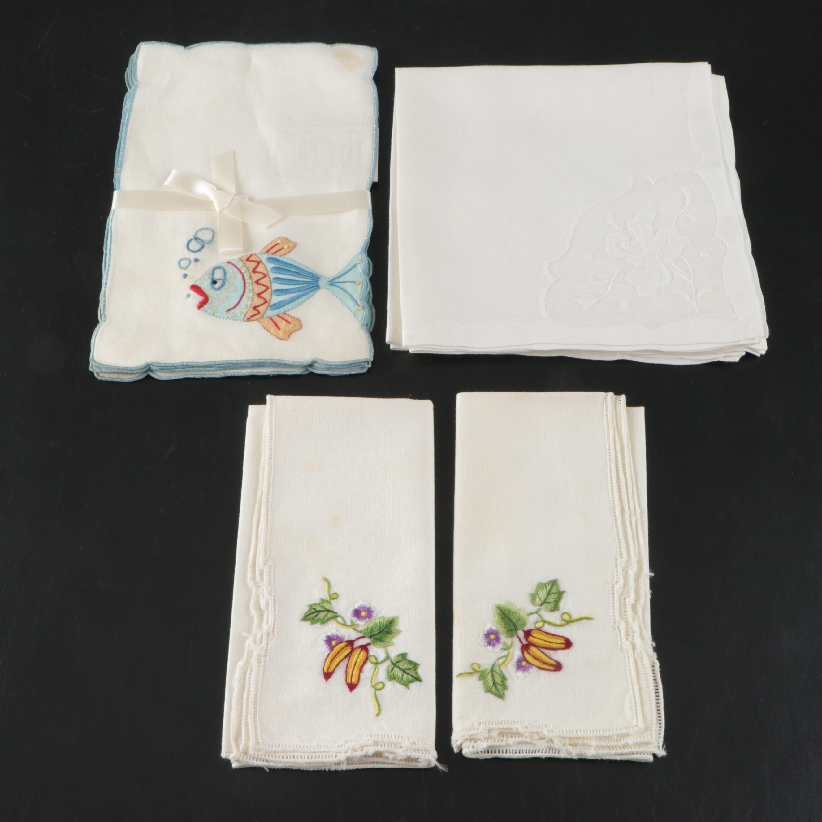 Card Table Cover with Embroidered and Other Table Linens