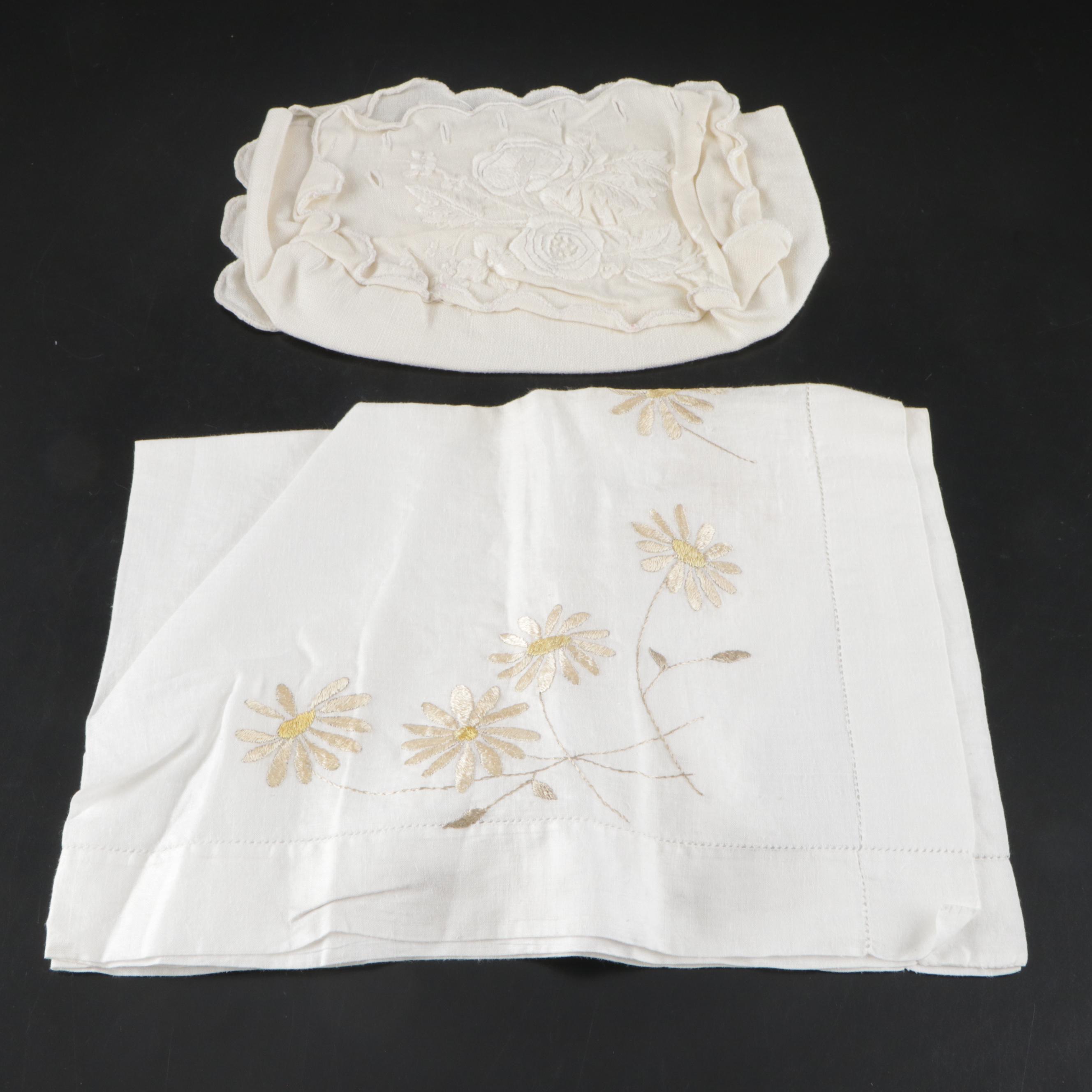 Card Table Cover with Embroidered and Other Table Linens
