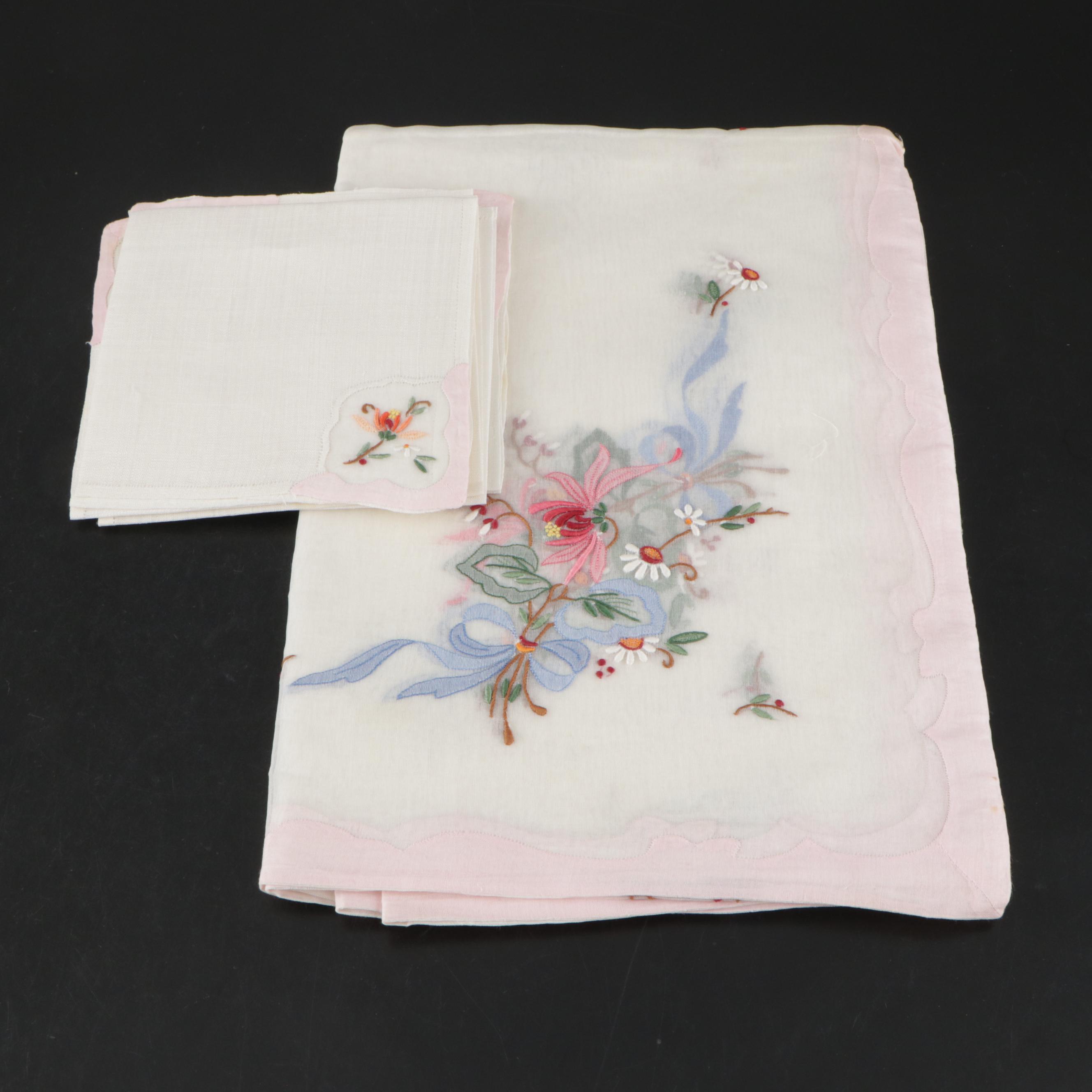 Card Table Cover with Embroidered and Other Table Linens