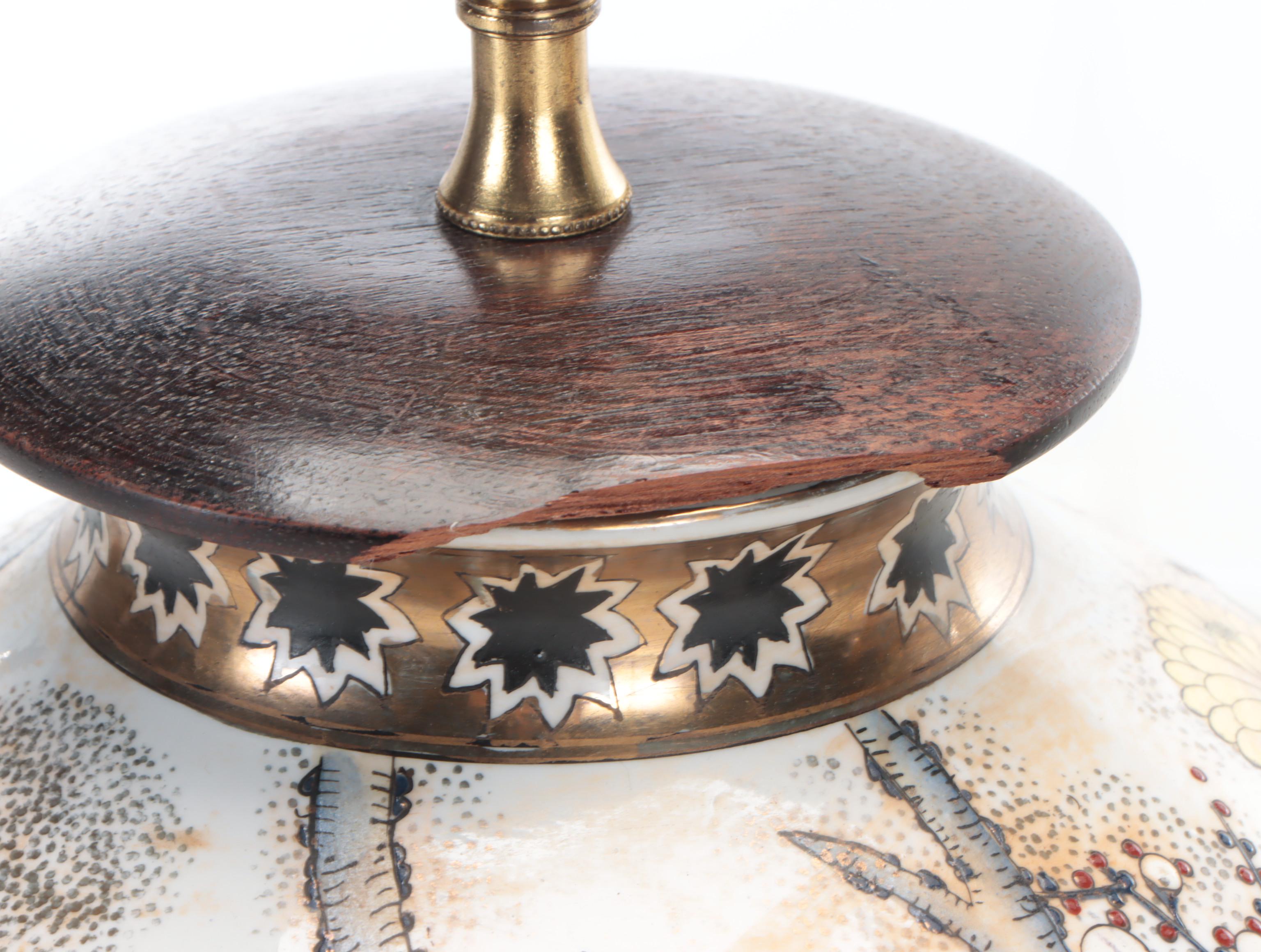 Chinese Hand-Painted Mandarin Duck and Chrysanthemums Porcelain Table Lamps