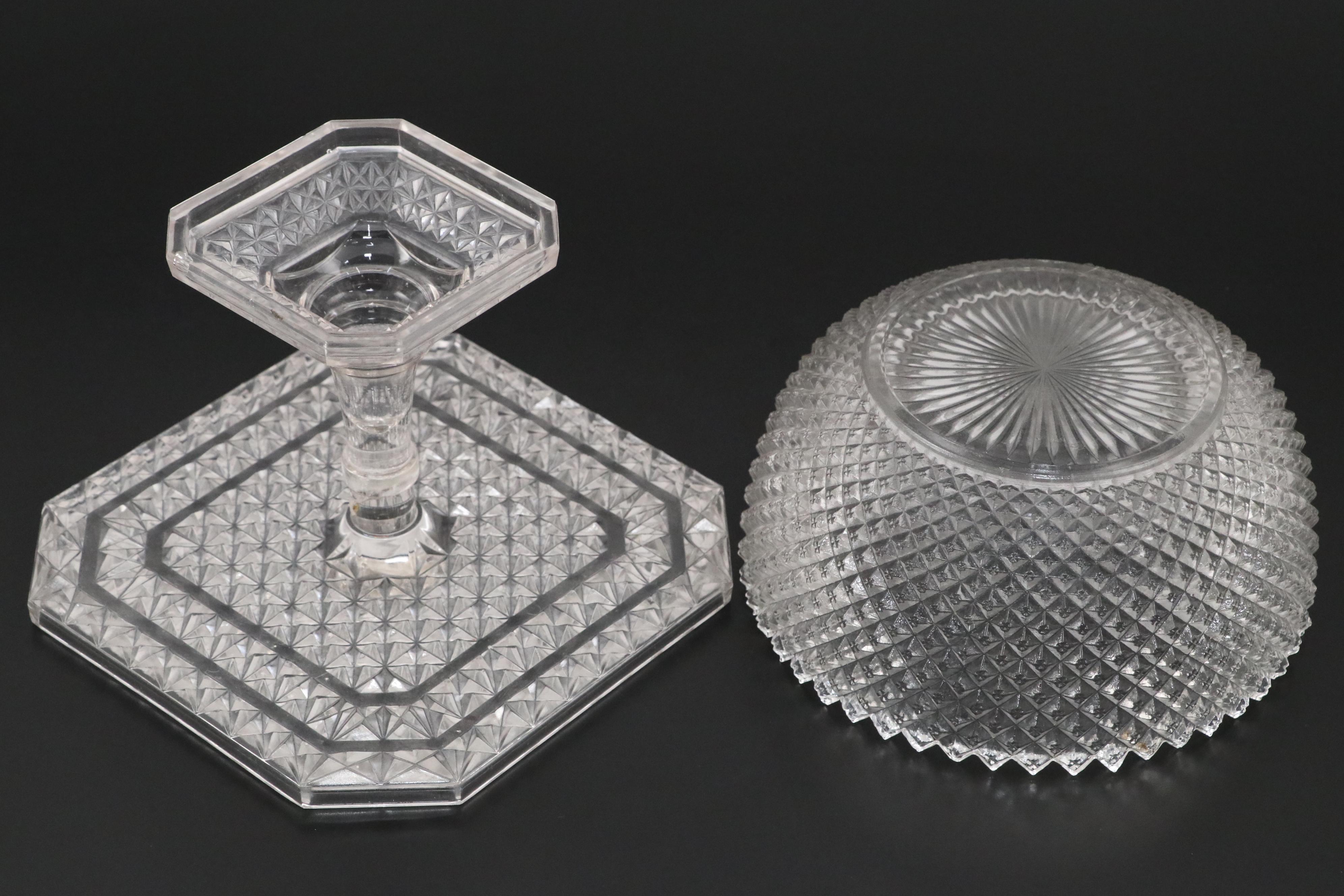 Anchor Hocking "Miss America" Clear Glass Serveware with Viking Candlestick