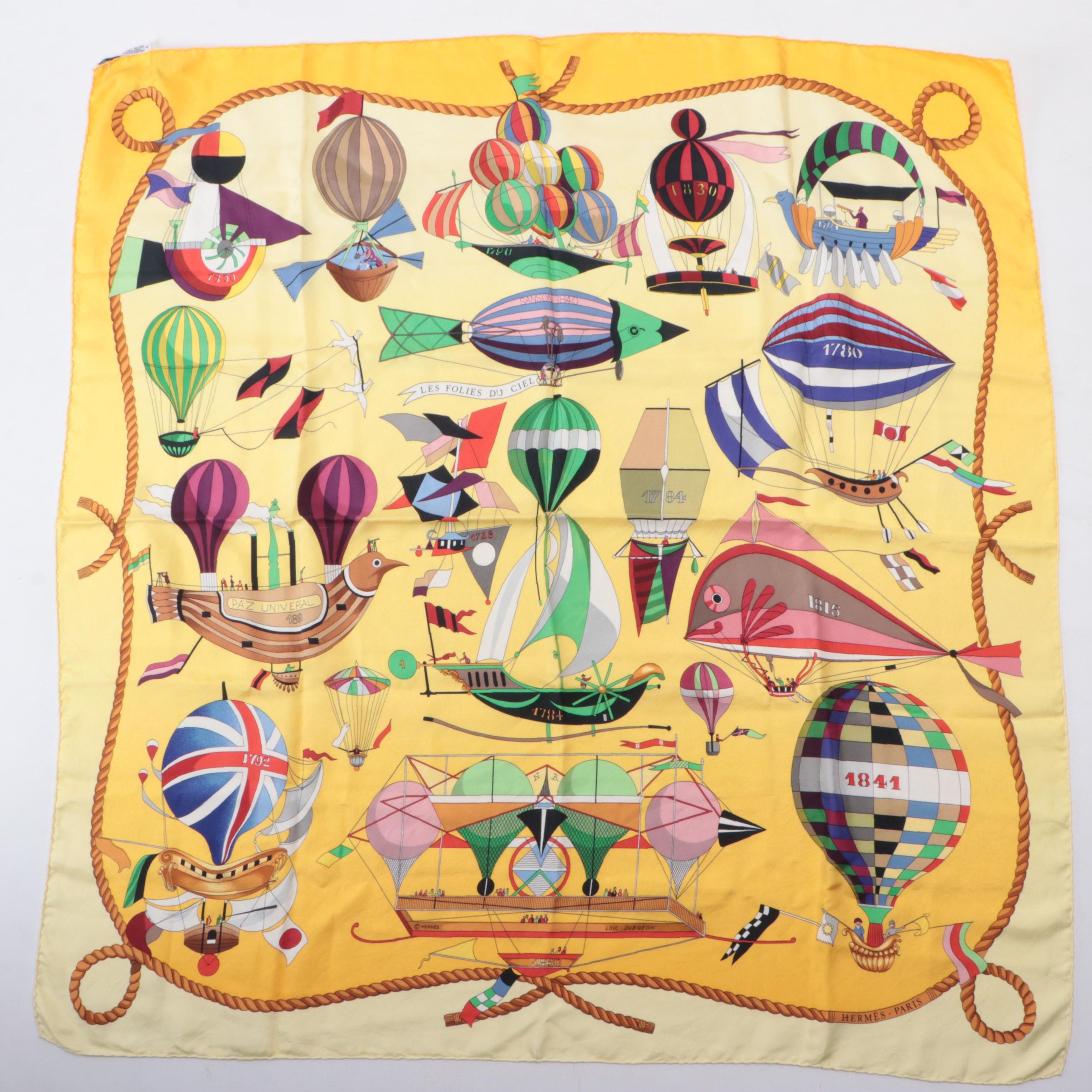 Hermès "Les Folies Du Ciel" Silk Twill Scarf 90