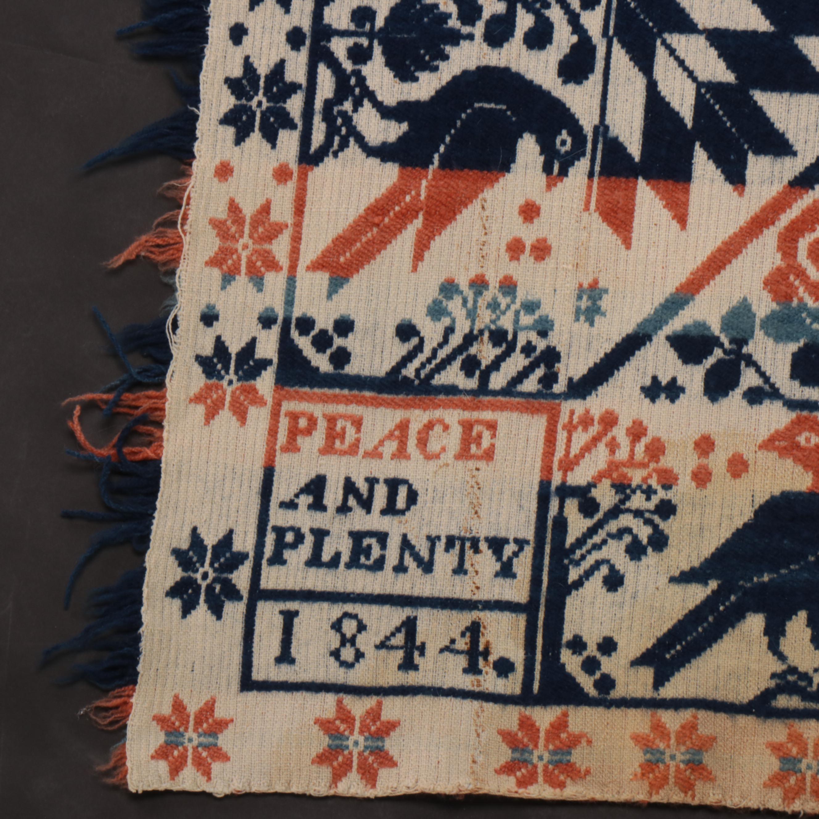 1844 American Jacquard Loomed Figured and Fancy Coverlet Half Panel