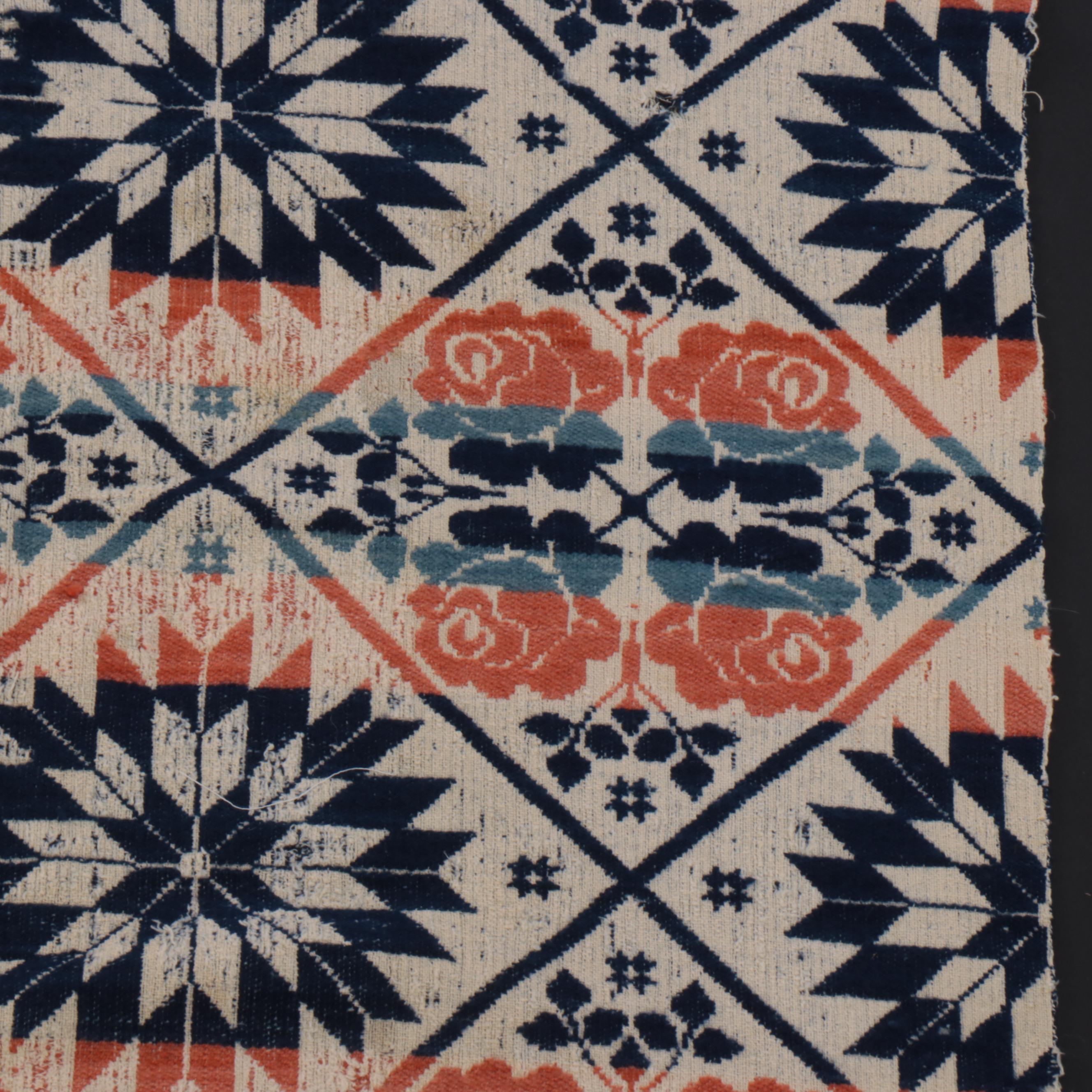 1844 American Jacquard Loomed Figured and Fancy Coverlet Half Panel