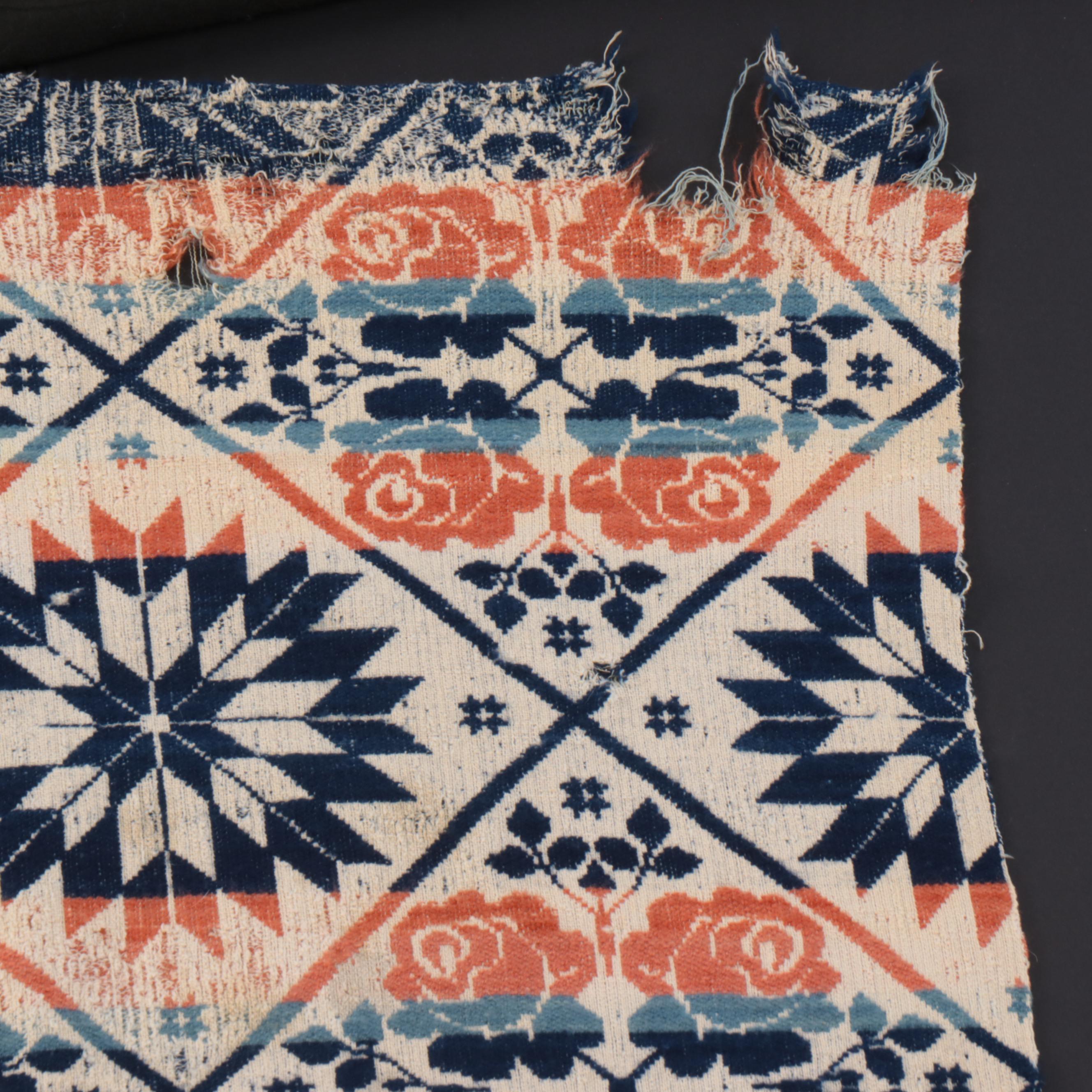 1844 American Jacquard Loomed Figured and Fancy Coverlet Half Panel