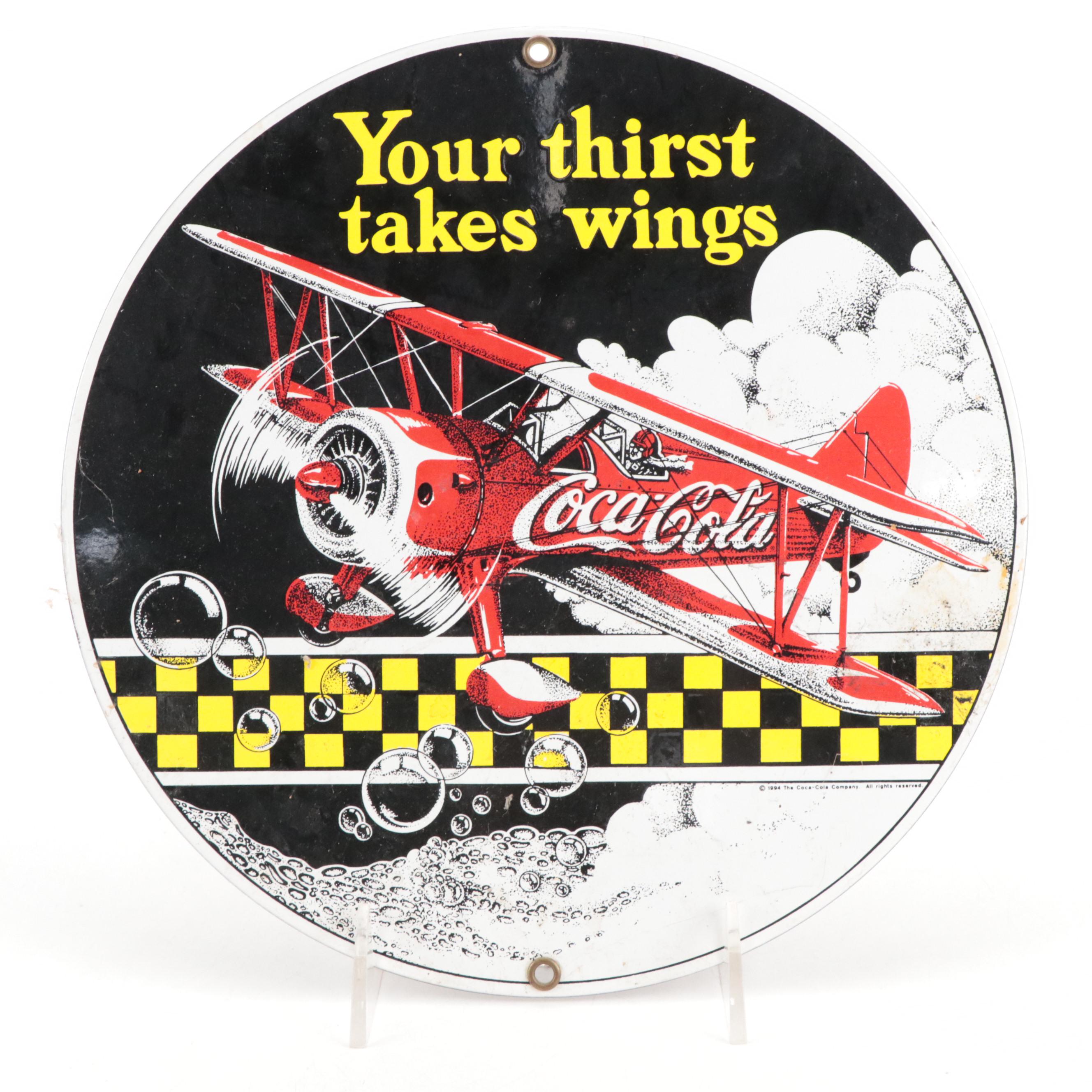 Hand-Carved Wooden Pine Box Derby Cars with Toy Biplane, Coca-Cola Plaque