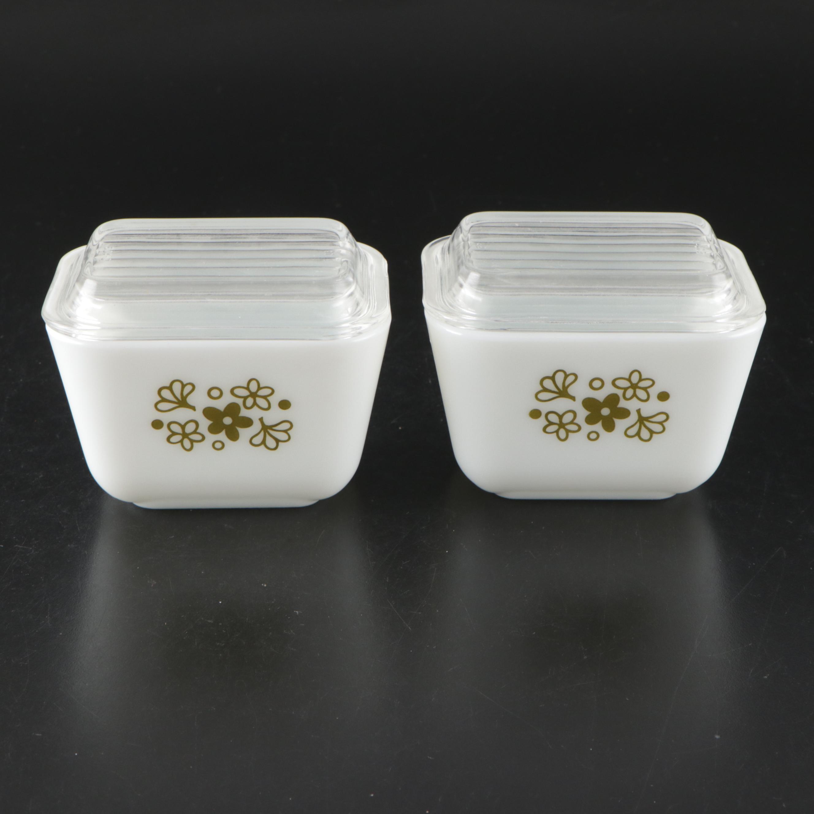 Vintage Pyrex Green "Crazy Daisy" Refrigerator Dish Set and Mixing Bowls