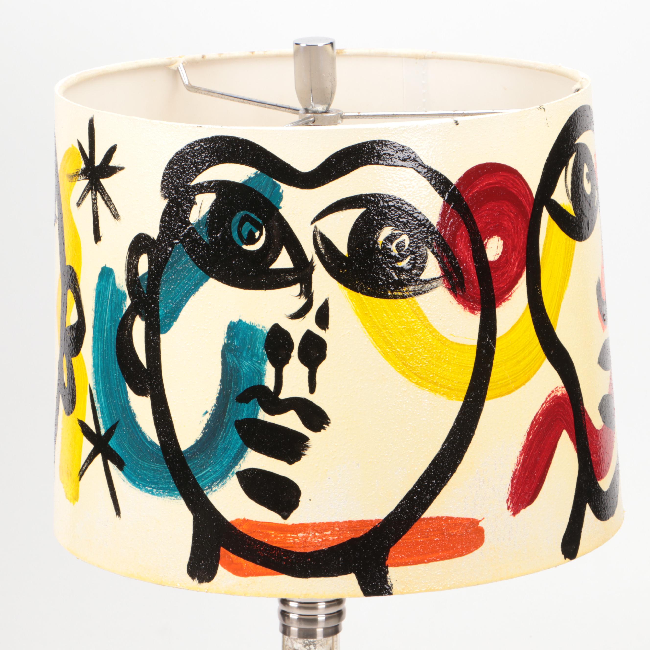 Peter Keil Painted Shade with Mercury Glass Column Table Lamp, 21st Century