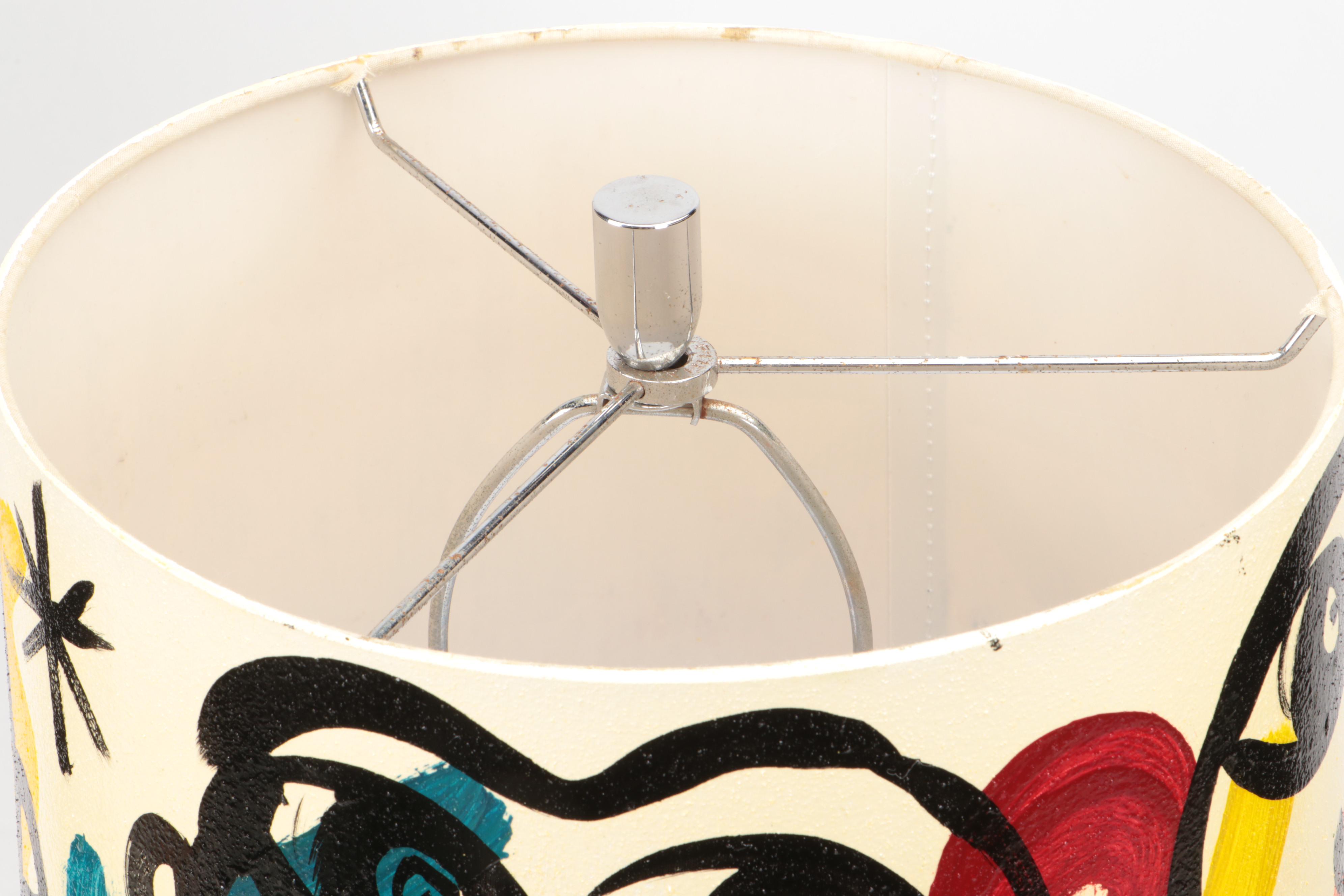 Peter Keil Painted Shade with Mercury Glass Column Table Lamp, 21st Century