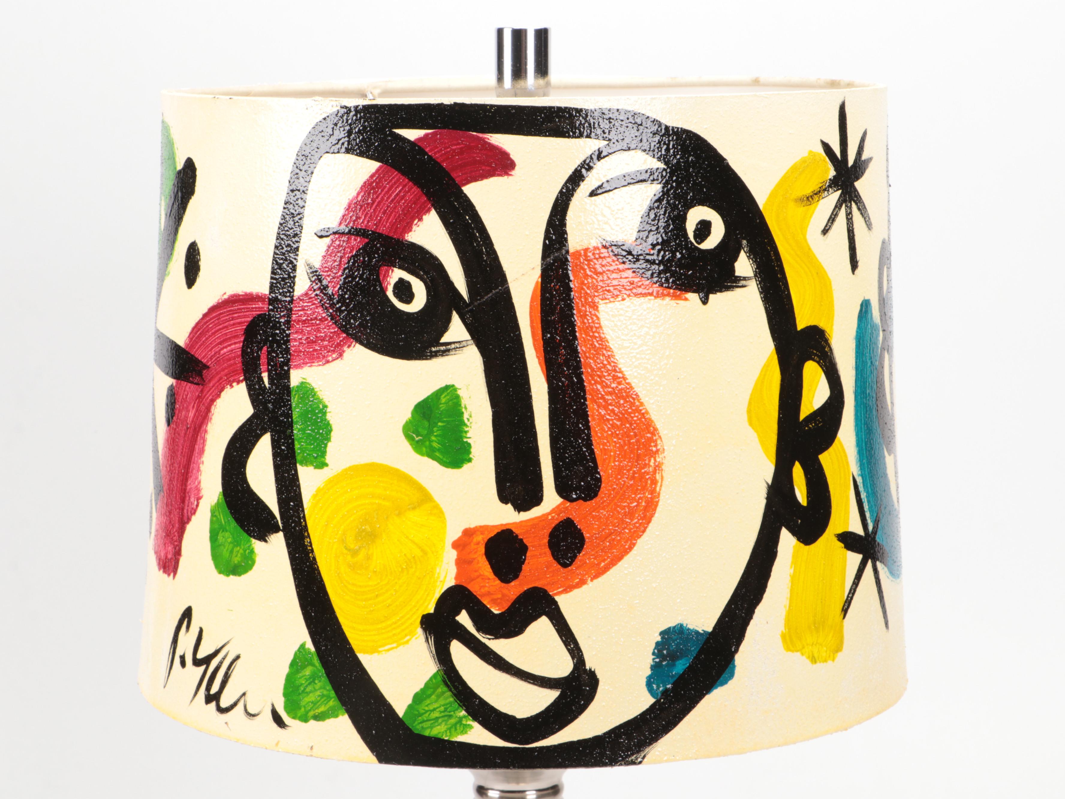 Peter Keil Painted Shade with Mercury Glass Column Table Lamp, 21st Century