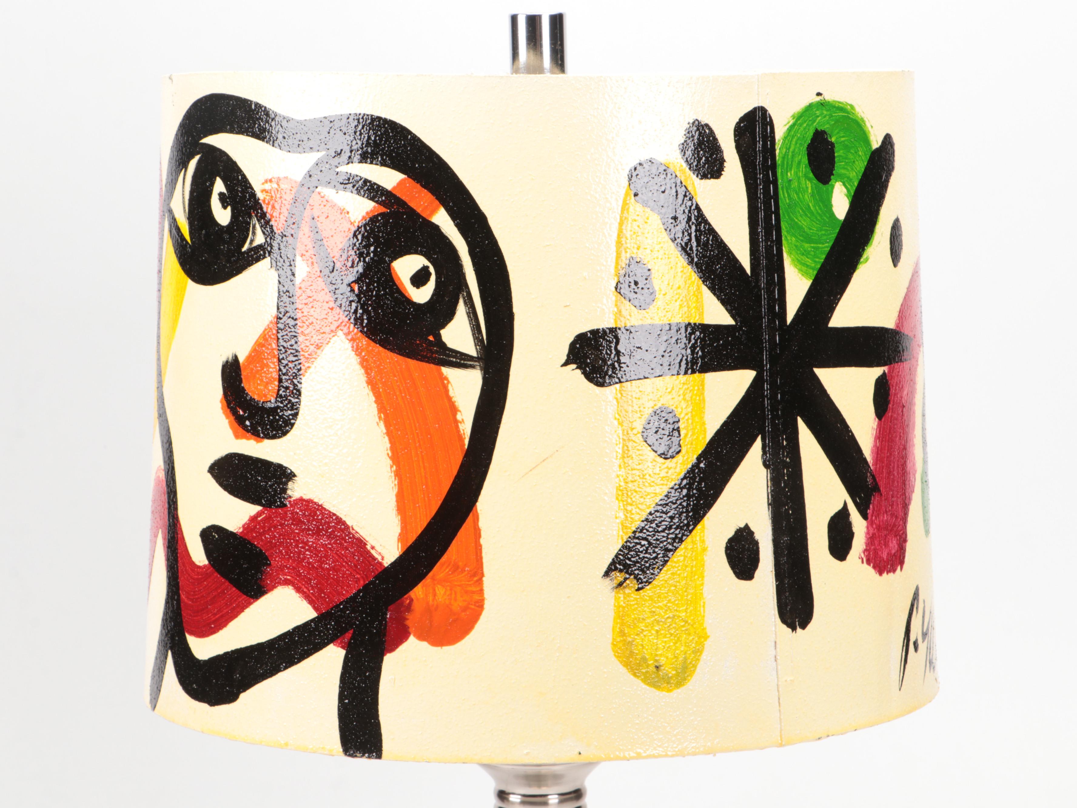 Peter Keil Painted Shade with Mercury Glass Column Table Lamp, 21st Century