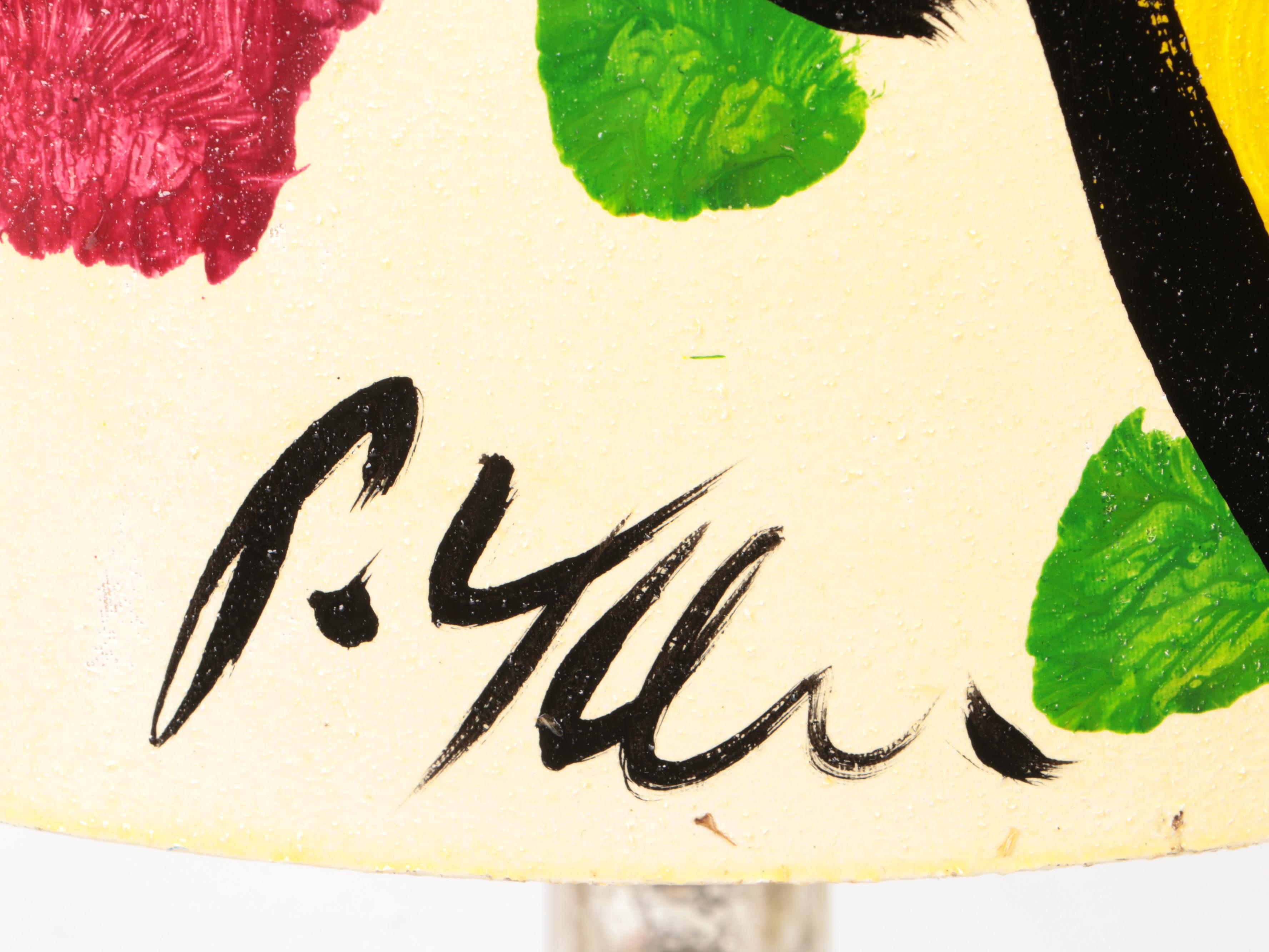 Peter Keil Painted Shade with Mercury Glass Column Table Lamp, 21st Century